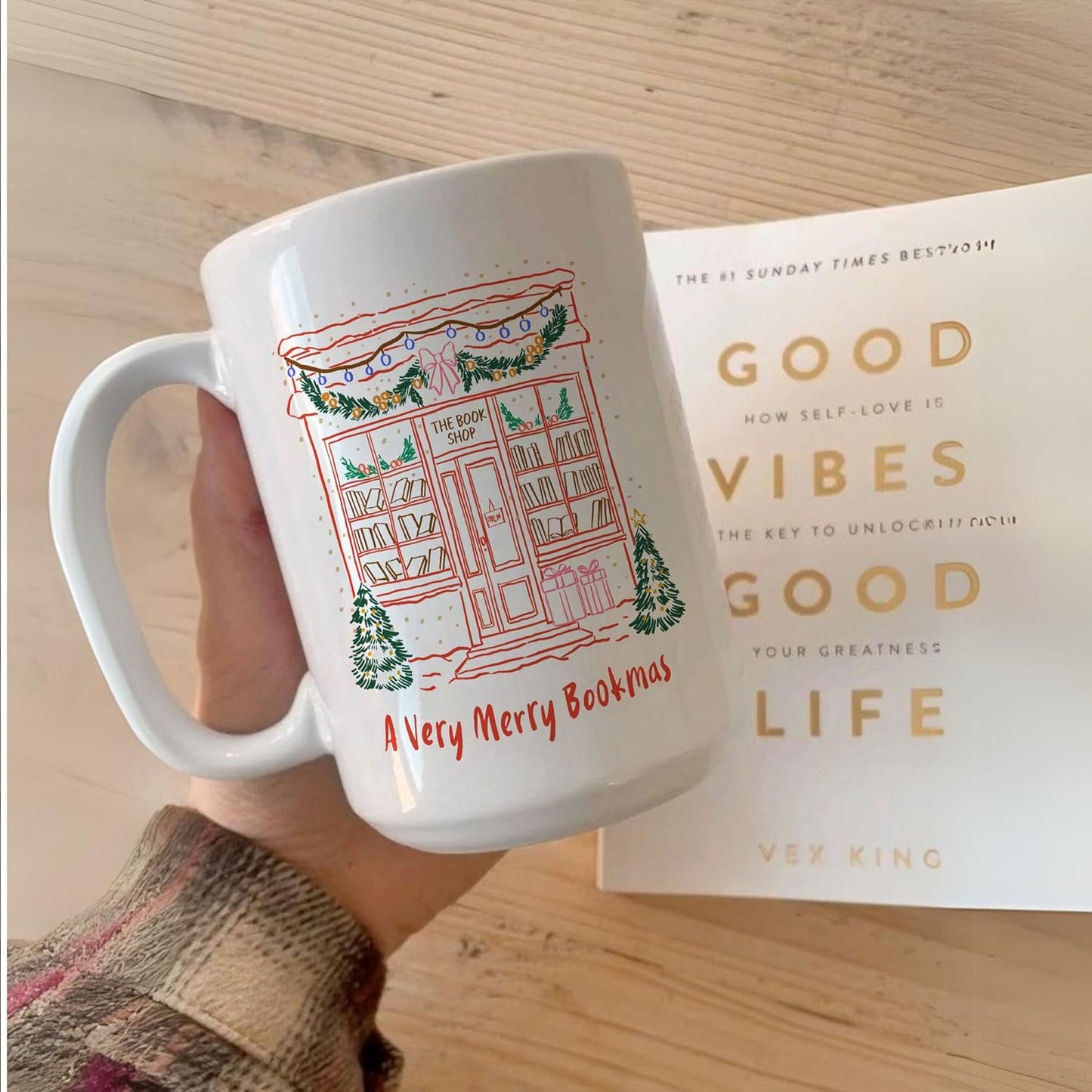 A Very Merry Bookmas Christmas Book Lover Coffee Mugs, Xmas White Ceramic Cups, Holiday Gifts, 11oz 15oz
