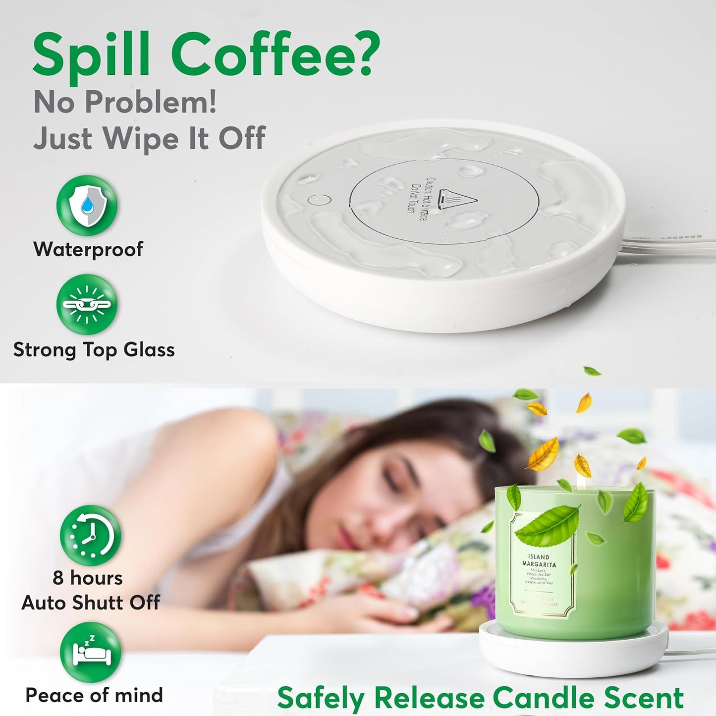 Coffee Mug Warmer with Auto Shut-Off – Compact 17W Cup Warmer for Desk with Gravity Switch – Electric Candle Warmer Plate for Jar Candles – Keeps Coffee, Tea & Drinks Warm – Safe & Durable (White)