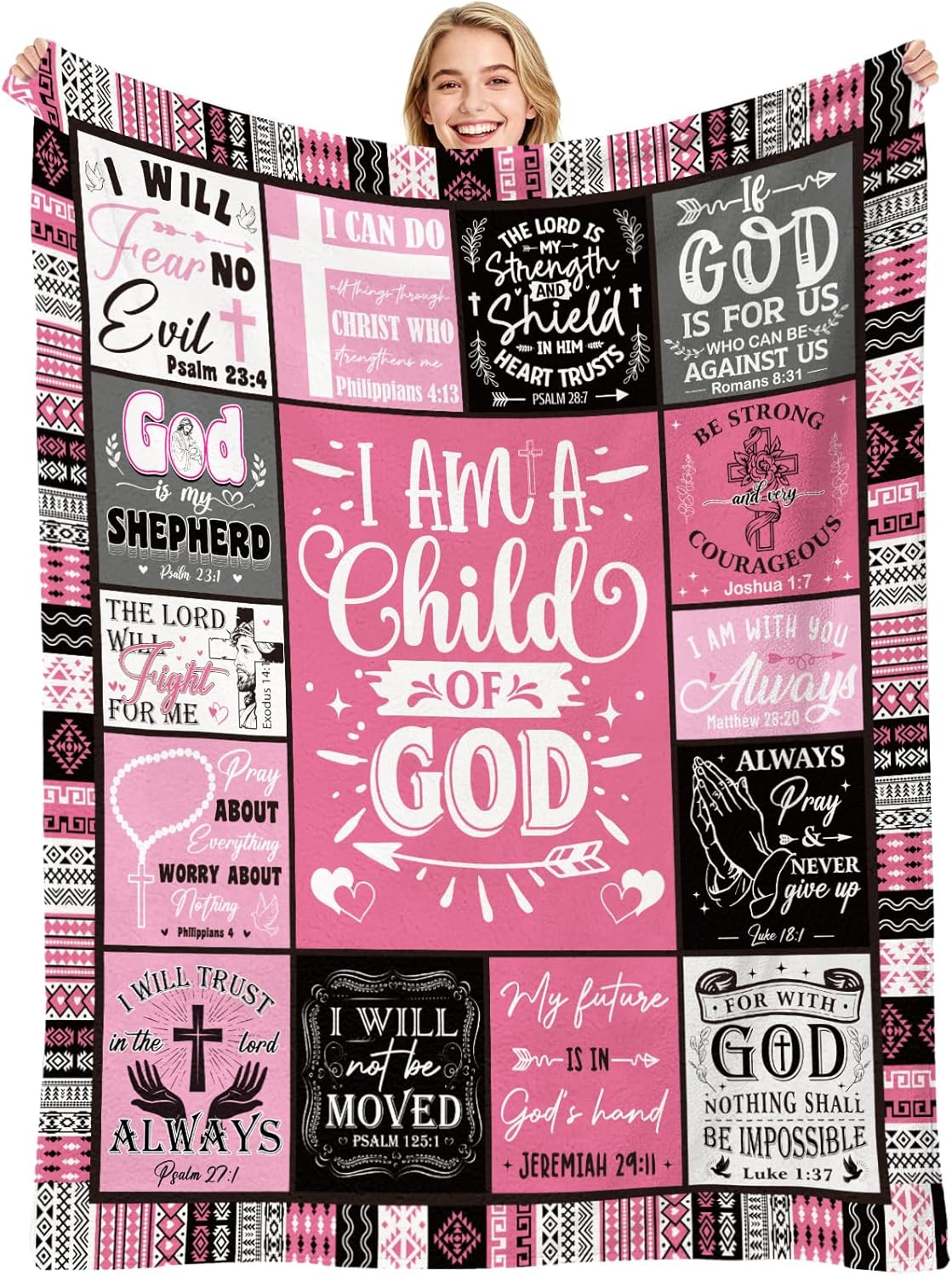 Christian Gifts for Women, I Am a Child of God Throw Blanket, Inspirational Religious Birthday Catholic Spiritual Baptism Confirmation Gifts for Girls Soft Flannel Blanket 50'' x 60''