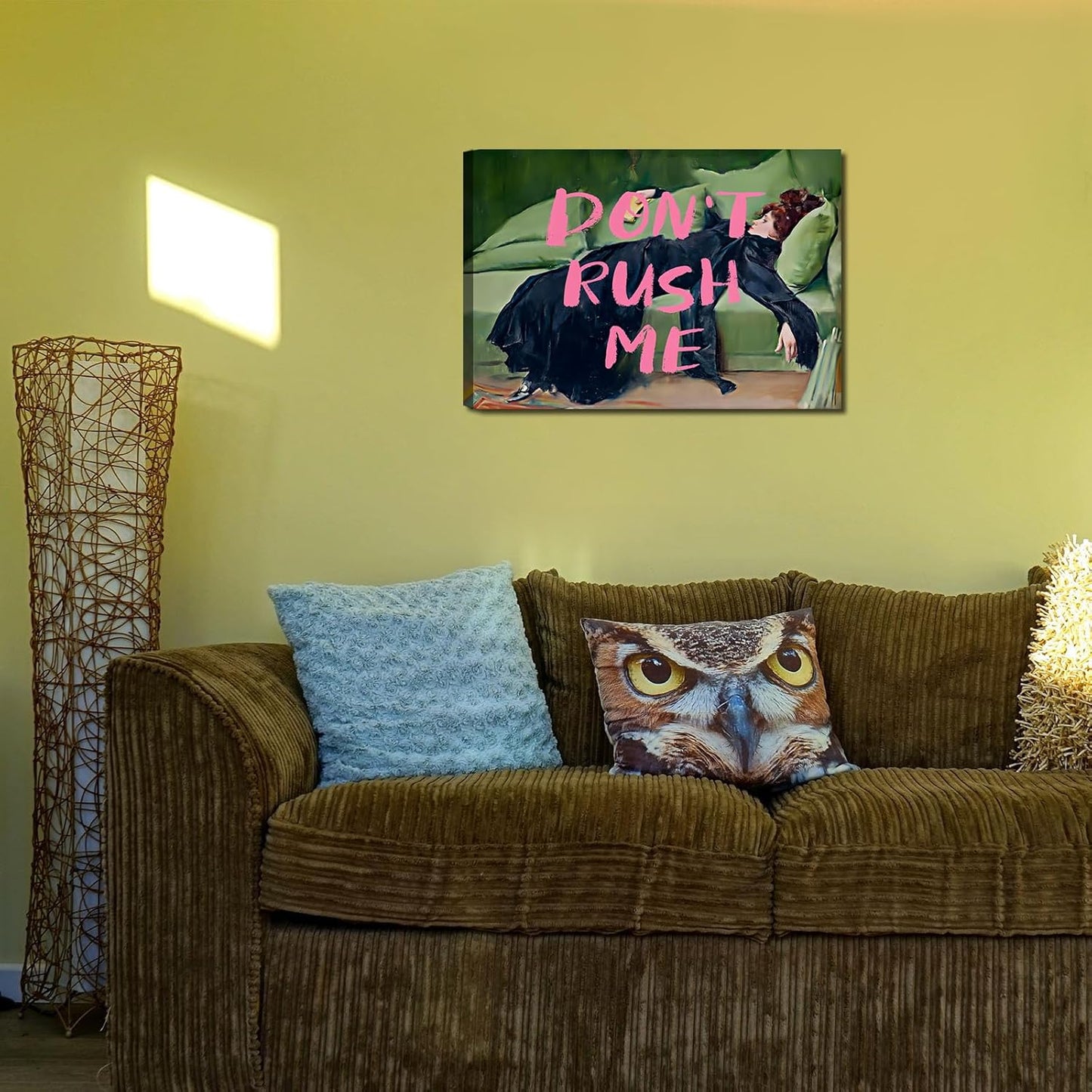 Maximalist Wall Art Decor Trendy Aesthetic Wall Decor Eclectic Girly Wall Art Don't Rush Me Altered Canvas Wall Art Vintage Pink Graffiti Poster for Living Room Bathroom Bedroom 16x12in Framed