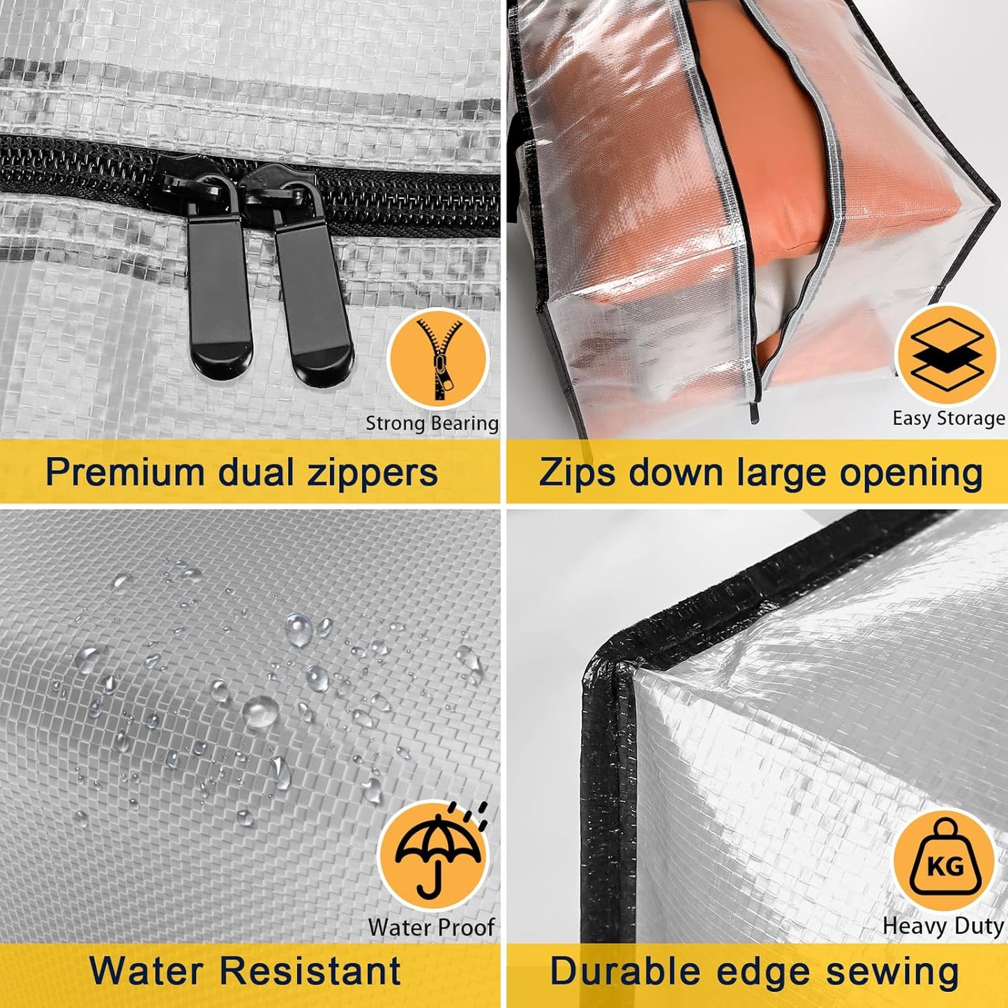 Clear Storage Bags with Zipper, Large Moving Bags Heavy Duty Extra Large, Plastic Storage Totes for Clothes, College dorm Packing Bag with Strong Handles