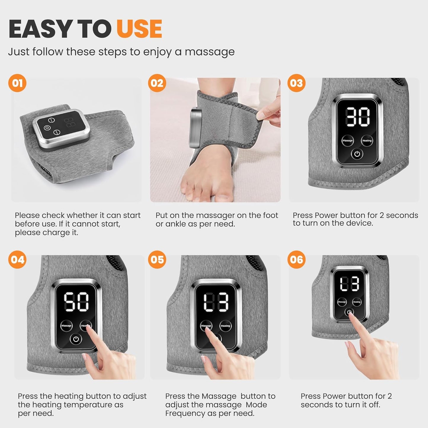 YAZHI Foot Massager 2-in-1 Warming Wrap – Relax & Renew Foot & Ankle Massager with 3 Modes & 4 Heat Levels, Portable for Home or Travel 2pack