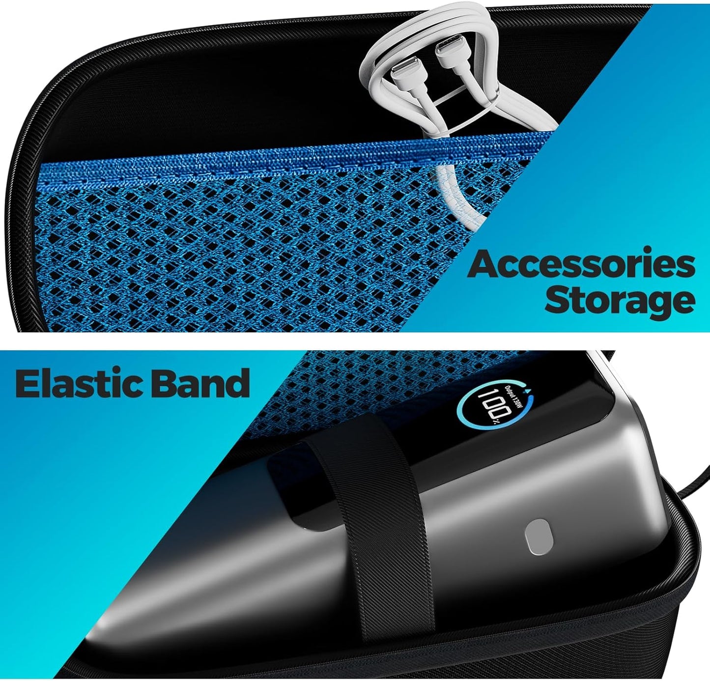 ProCase Hard Carrying Case for Anker Laptop/ 737 Power Bank, 25000mAh 165W Portable Charger Travel Storage Bag, Zippered Organizer Box for Cables Accessories with Mesh Pocket -Black
