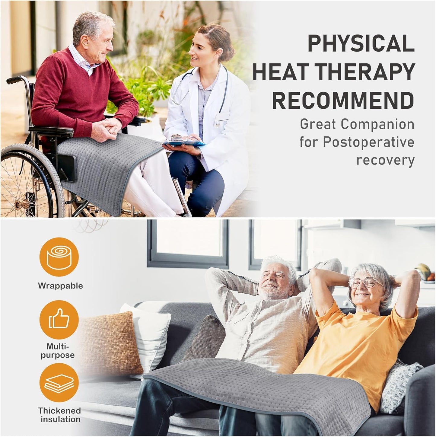 Heated Throw Blanket - 20"x40" Extra Large Heating Pad for Back Pain & Cramps Relief, 10 Heat Modes & 3 Timer Settings, Machine Washable, Electric Throw, Gifts for Her or Him