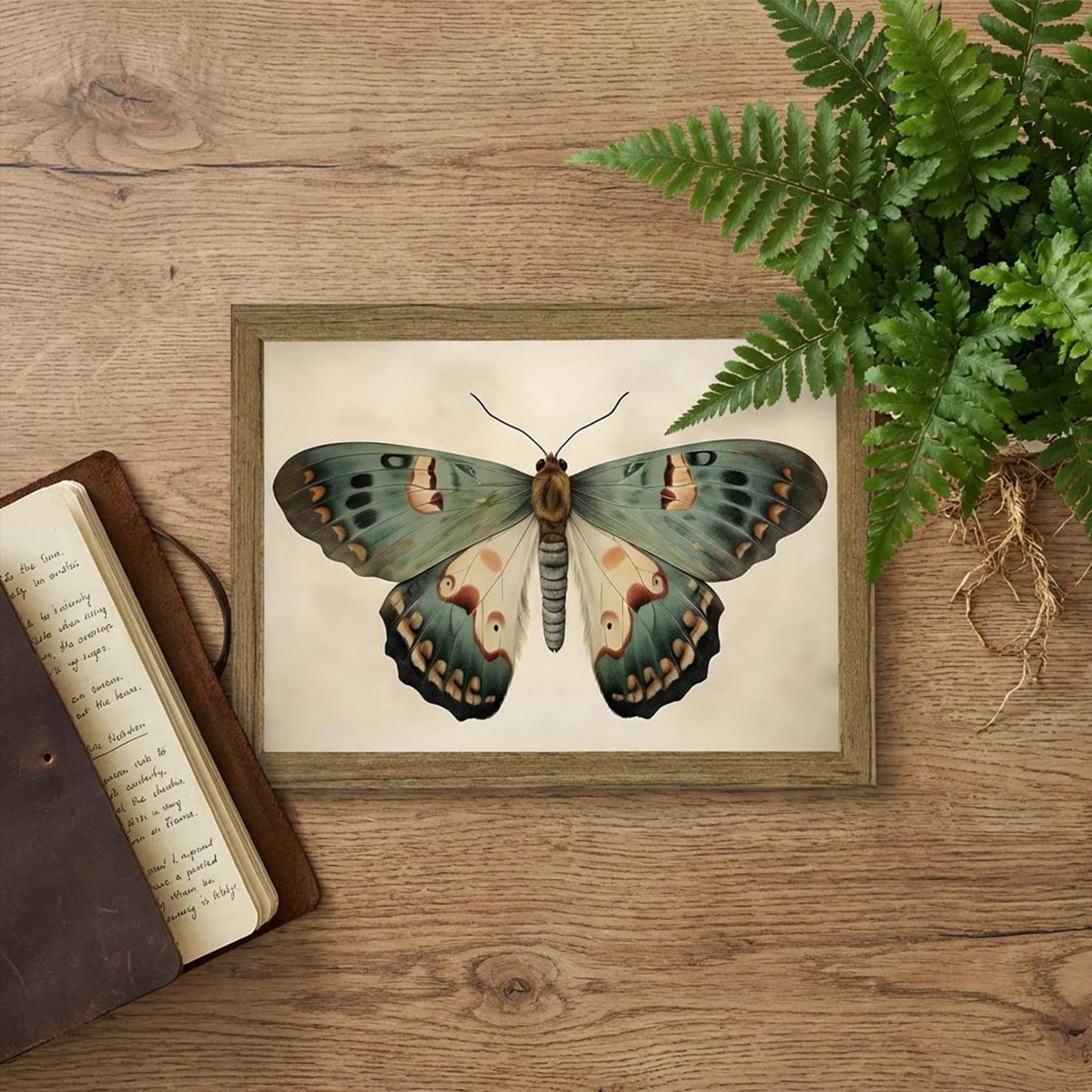 Vintage Butterfly Wall Art Framed Canvas Retro Butterfly Moody Insect Artwork Prints Picture Antique Moth Artwork for Cottagecore Living Room Bedroom 8x10 Inch