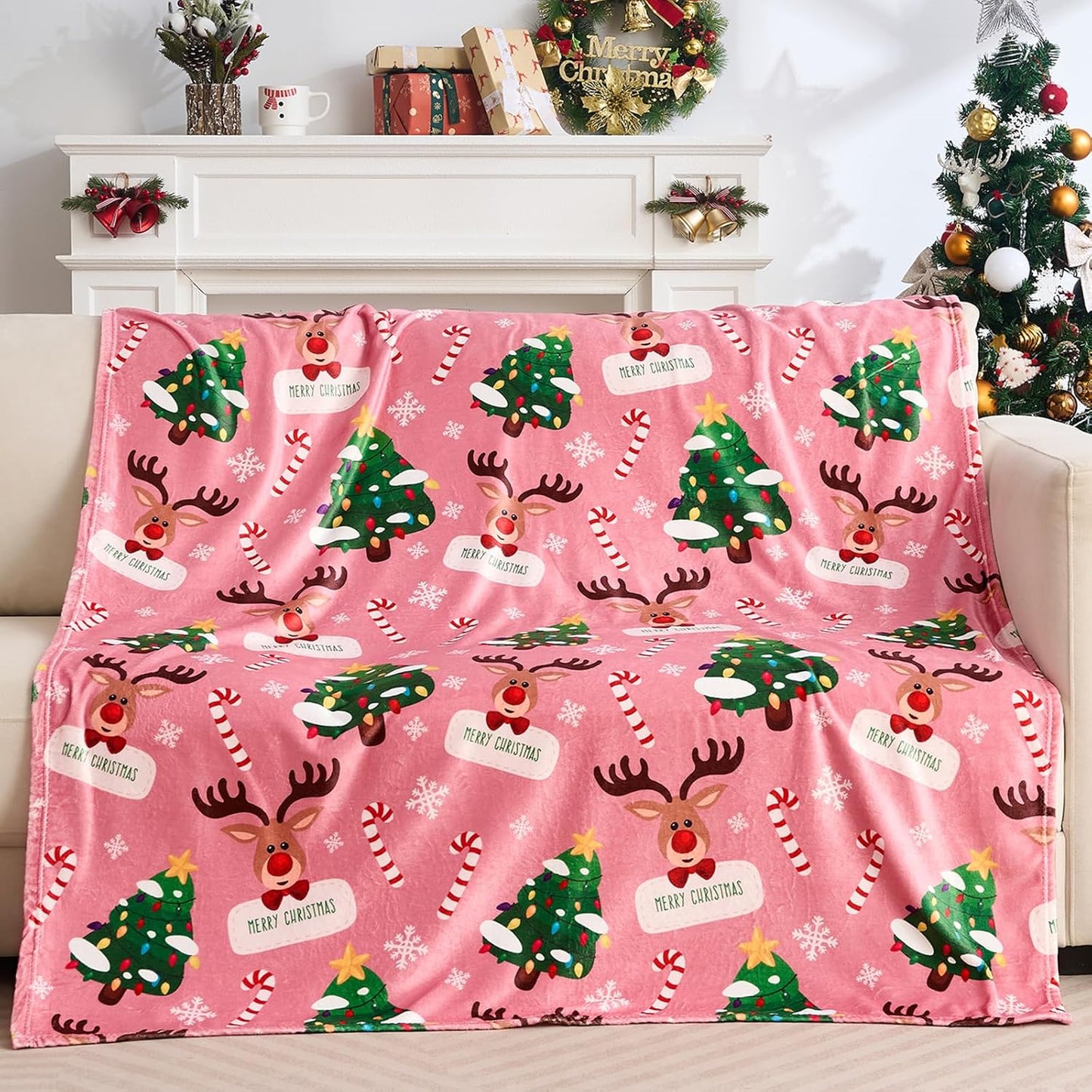 UOMNY Christmas Blanket for Kids,Santa Claus Elk Throw Blanket,Soft Christmas Blanket for Couch and Bed, for Kids 50x60 inch