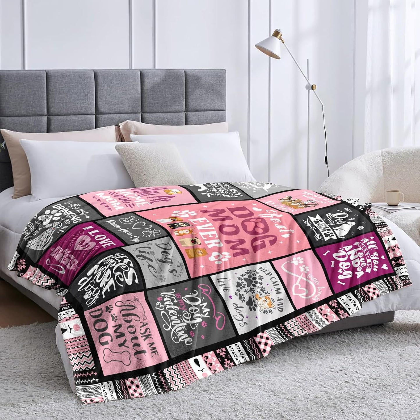 Dog Mom Blanket Gifts for Women, Soft Flannel Best Dog Mom Throw Blanket Birthday Gift for Dogs Owners Moms, Dogs Lovers Gifts for Women Aldult 50"x40"