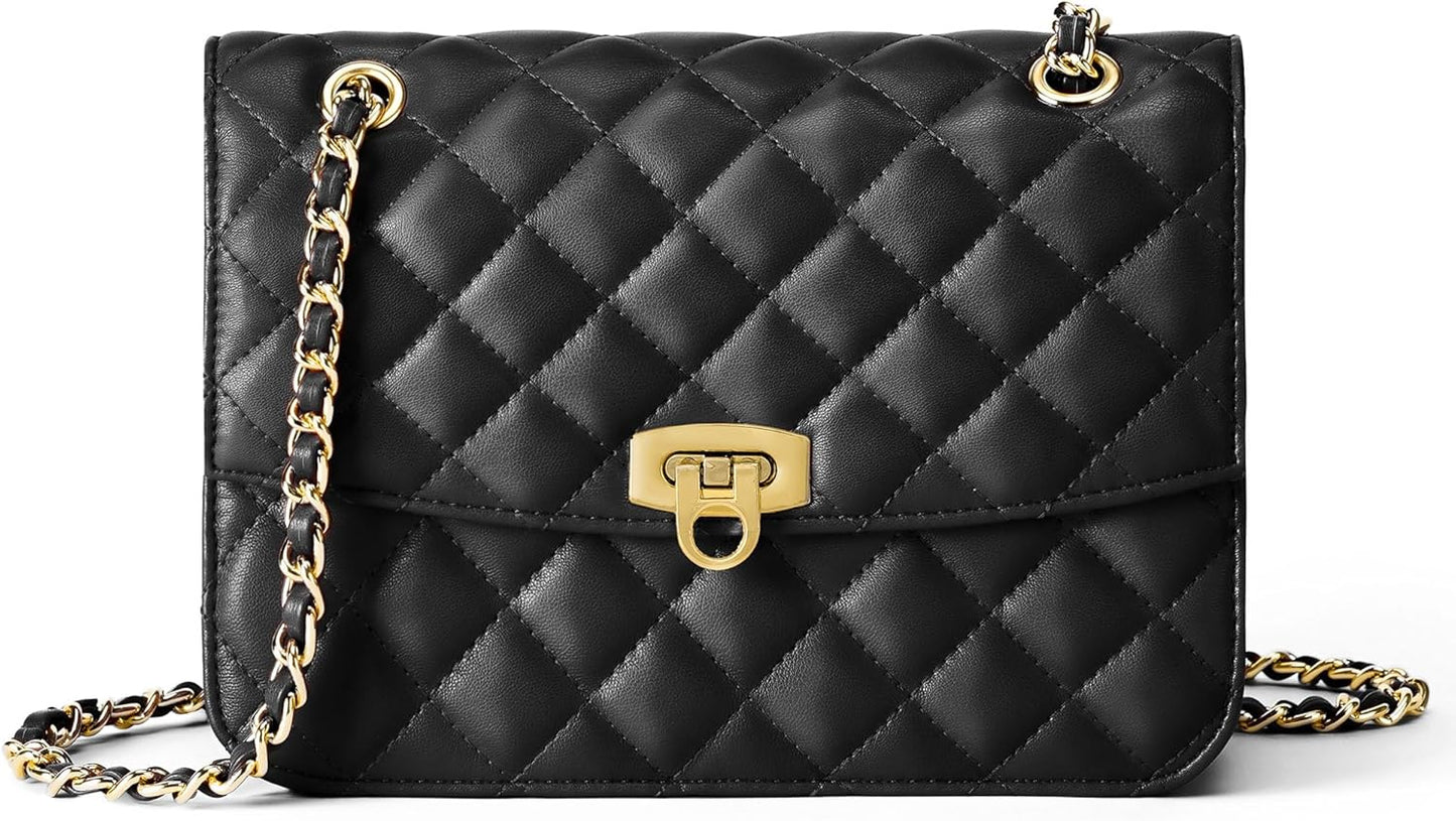 GEMIU Quilted Purses for Women Crossbody Purses Small Purse Ladies Shoulder Bag with Chain Strap