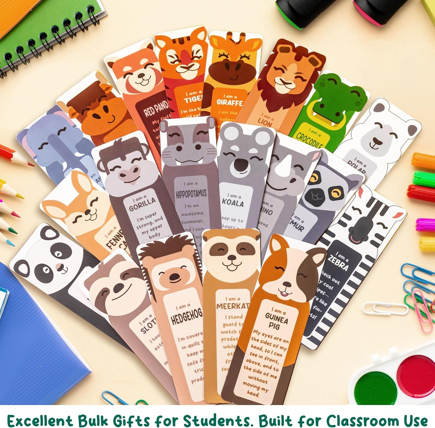 100 Bulk Bookmarks for Kids 2x6 inches – Multiple Designs – 20 Different Animal Fun Facts – Book Marks for Reading, Kids Classroom Rewards, Student Incentives, Supplies for Teachers