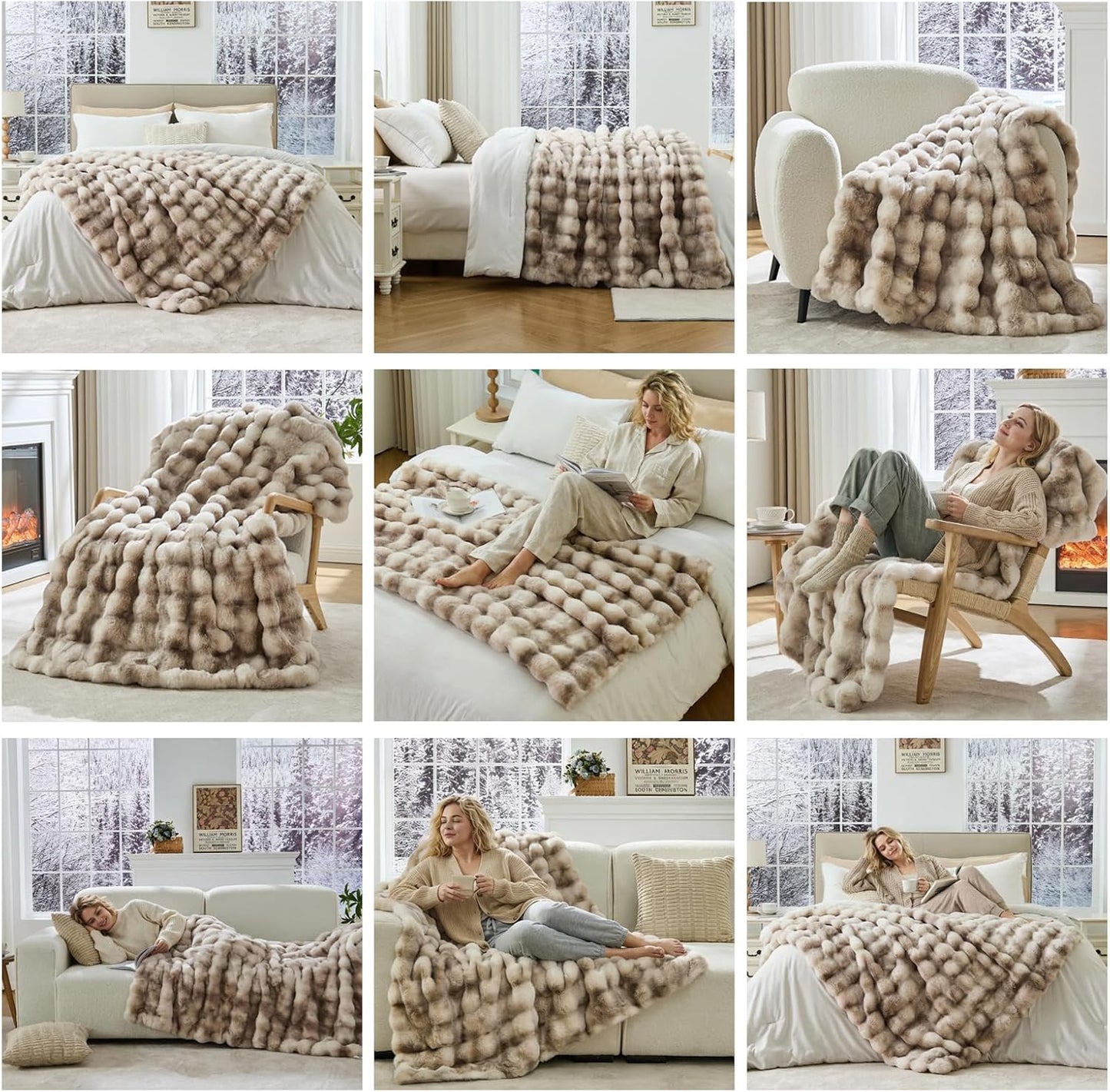 Faux Fur Throw Blanket 50x60 Inches, 800GSM Soft Plush Thick Bubble Blanket for Couch and Bed, Fuzzy Soft Tie-Dye Brown Faux Rabbit Fur Blanket for Sofa Living Room Bedroom