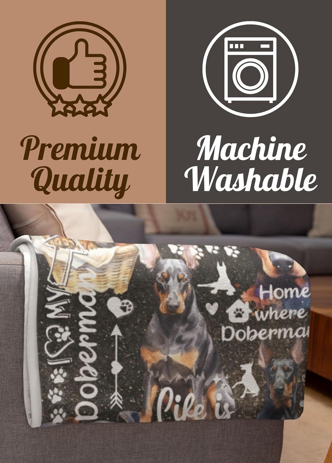 Doberman Pinscher Gifts, Doberman Blanket Throws for Dobie Mom Dad, Gifts for Doberman Pinscher Lovers, 50 x 65 inches, Perfect for Birthday Christmas Thanksgiving
