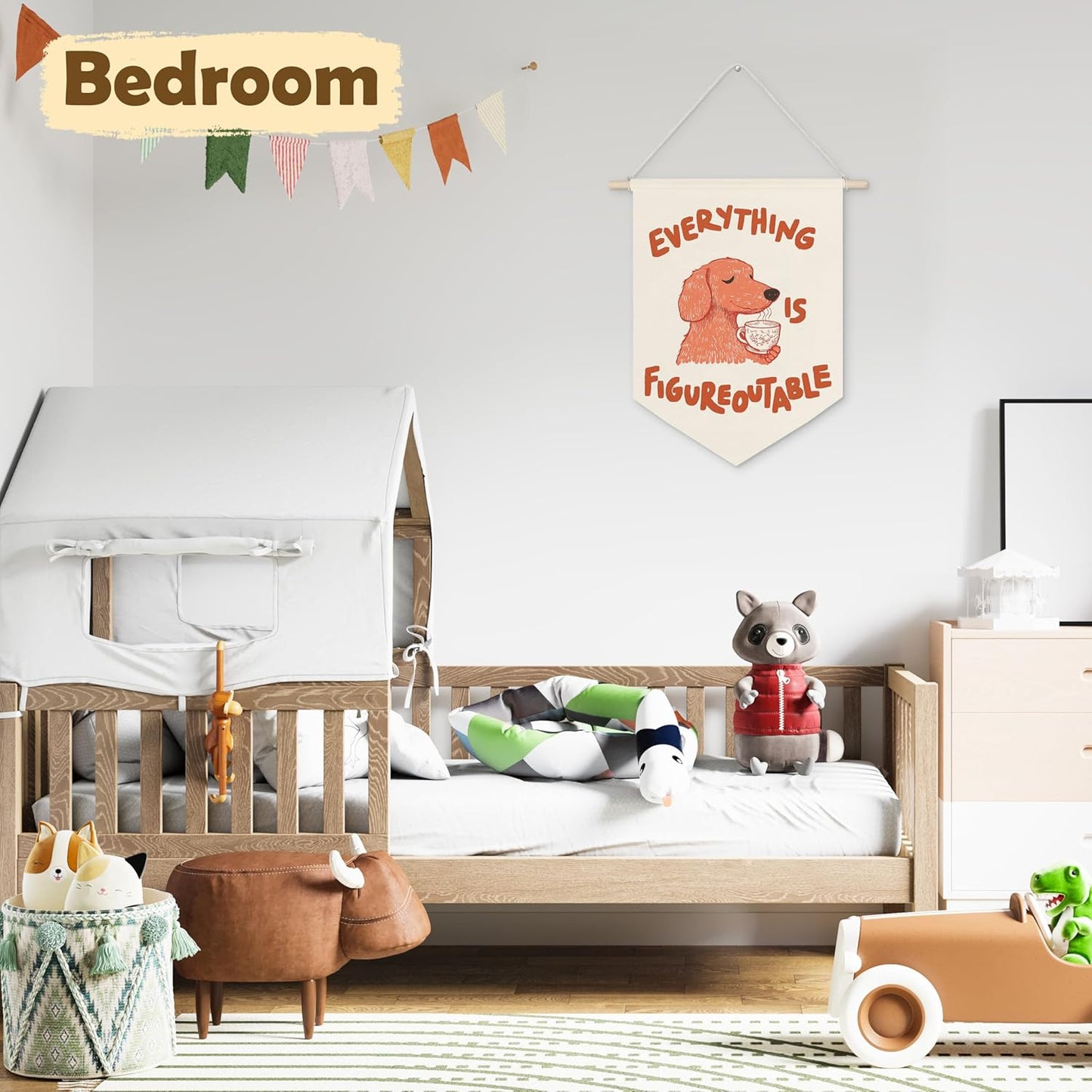 Funny Dog Inspirational Wall Banners, Everything is Figureoutable Humorous Hanging Pennant Banner Flags, Positive Quote Wall Art for Home Office Decor, Kitchen Wood Sign Decor