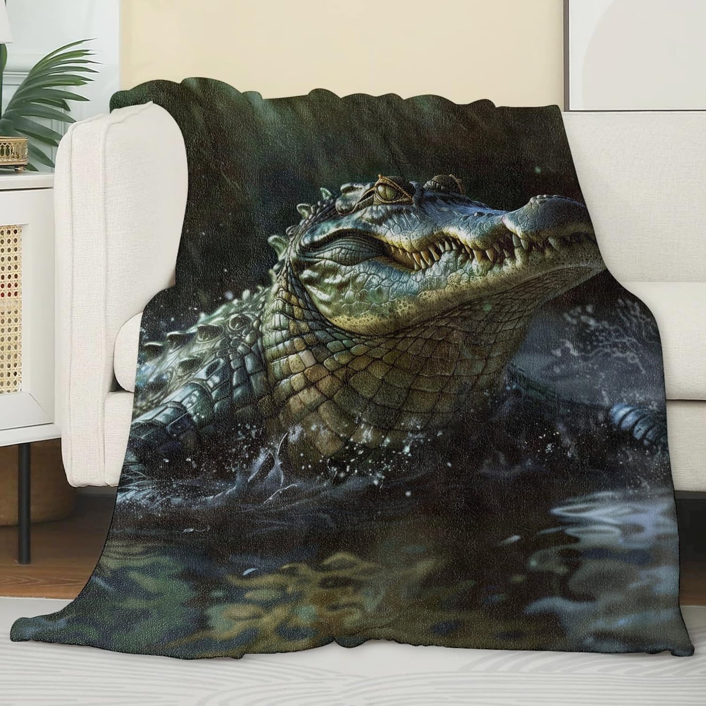 Alligator Blanket for Couch,Bed,Sofa, Soft Cozy Alligator Throw Blanket for All Season Alligator Decor Alligator Gift, Flannel Plush Blanket Lightweight Comfy for Adult Kids 80”×60”