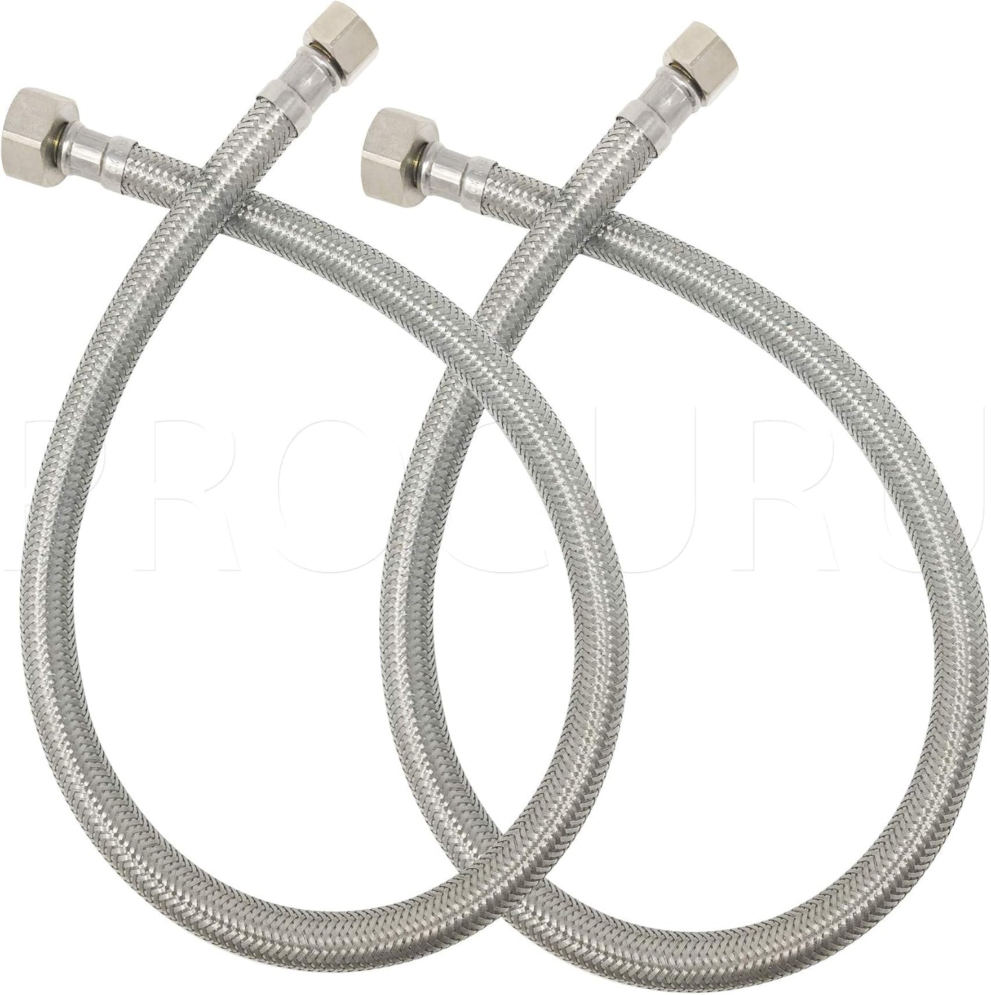[2-Pack] PROCURU 24-Inch (2Ft) x 3/8" Comp x 1/2" FIP Faucet Hose Connector, Braided Stainless Steel Supply Line, Certified Safe (9SF24-2P)