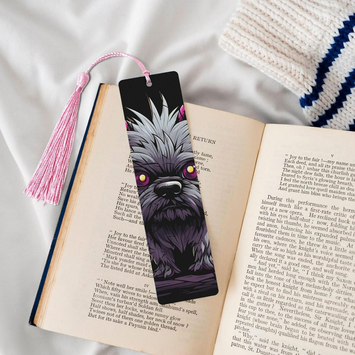 Gray Pooh Dog Bookmarks Gifts for Women Men, Wooden Bookmarks for Book Lovers, Vintage Book Marks Ornaments with Tassel, Unique Personalized Reading Page Markers Pink