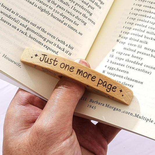 Custom Thumb Book Page Holder - Just One More Page Personalised Wooden Thumb Page Holder for One-Handed Reading, Gift for Teachers and Book Lovers