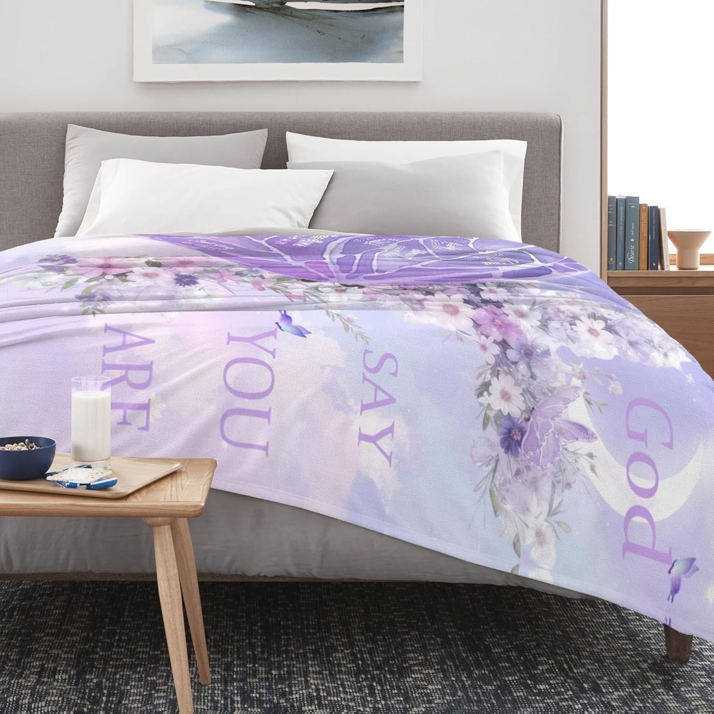 Christian Gifts for Women, Inspirational Faith Blanket, Spiritual Throw Blanket for Adults, Birthday Gifts for Mom, Sister, Friend, Daughter, Christian Butterfly Blanket (Purple 2, 60*50inch)