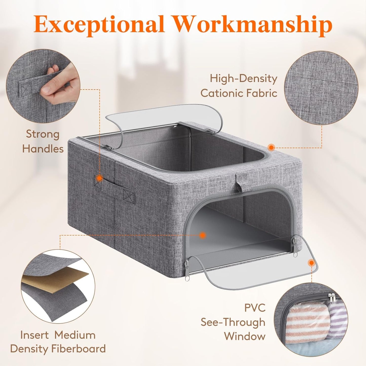 Lifewit Clothes Storage Bins with Metal Frame 3 Pack, Fabric Stackable Storage Bags with Lids, Zipper, Foldable Clost Organizers Containers for Clothing, Blanket, Winter Cloth, 25L