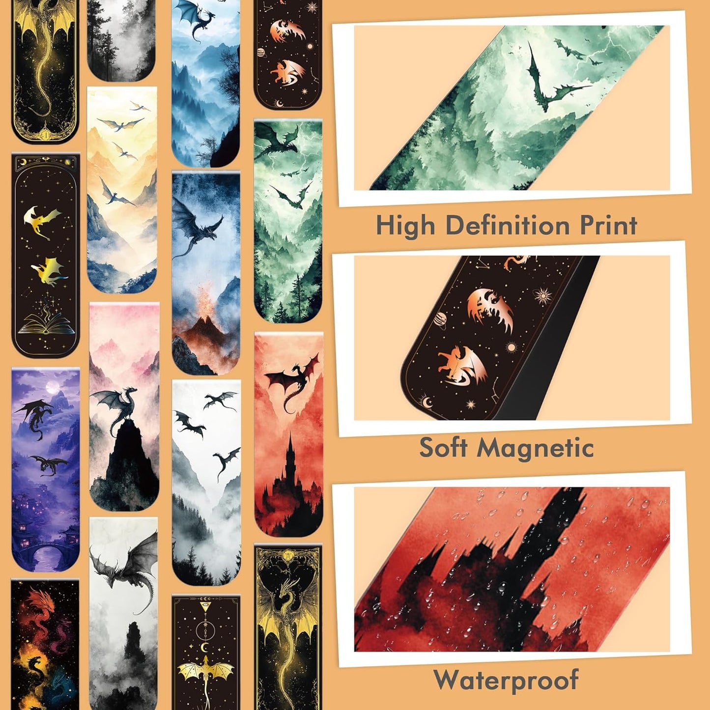 Dragon Magnetic Bookmarks: 30 PCS Cool Novel Bookmark Clips, Book Mark for Reading Men Women, Halloween Birthday Gifts, Book Lovers Collectors Back to School Office Supplies