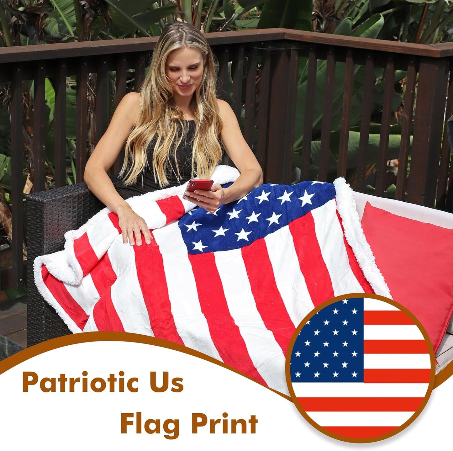 Tirrinia American Flag Blanket Sherpa Fleece Throw, Patriotic Blanket for 4th of July, Veterans Day, USA Decorations, Red White and Blue Reversible Soft Army Gift for Bed Couch Sofa 50"x60"