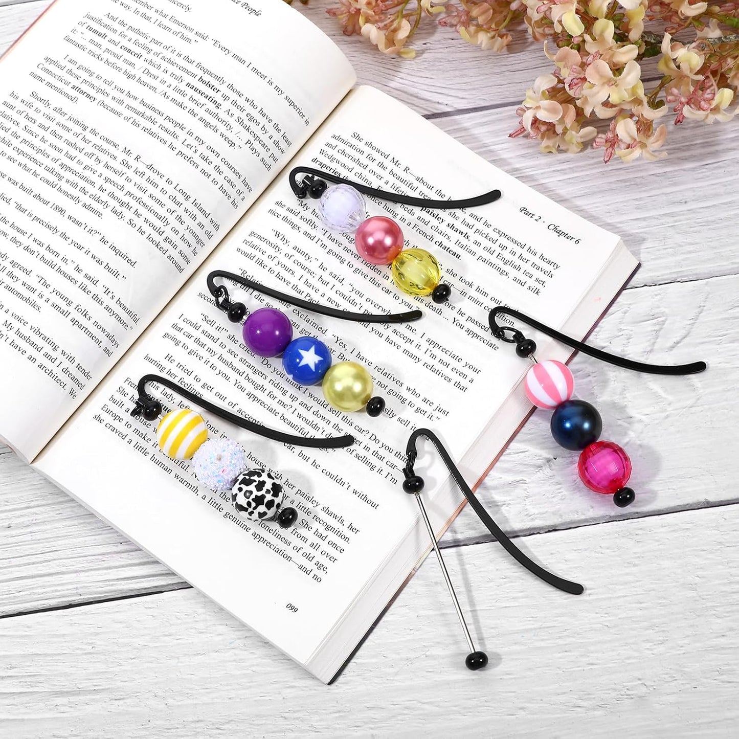 24 Pcs Beadable Bookmarks DIY Metal Bookmark Bar, Metal Beadable Blank Bar Beaded Bookmark Craft Jewelry Pendant DIY Modern, Charm Gifts for Book Lovers, Students, Teachers Office Supplies (Black)