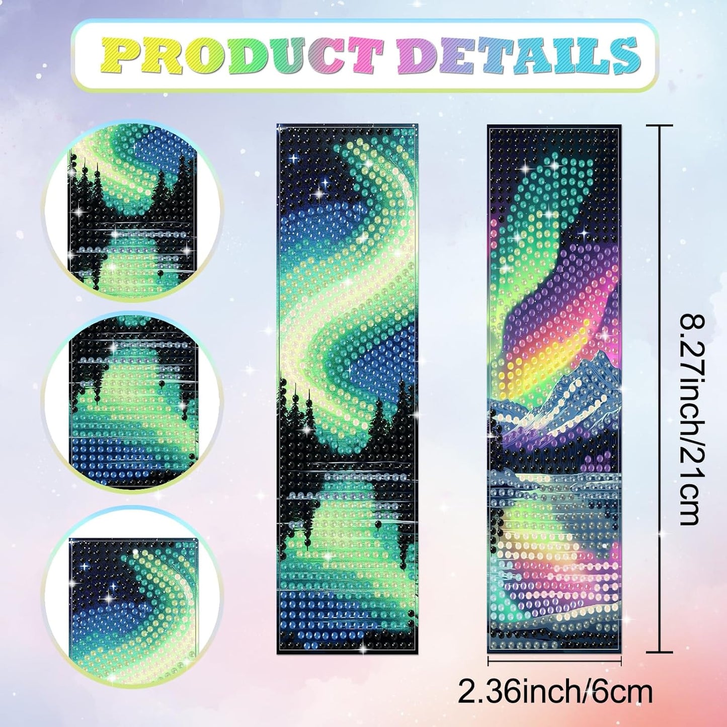 10Pcs Aurora Starry Sky 5D Diamond Art Bookmarks Forest Lake Diamond DIY Painting Bookmarks Rhinestones Beaded Acrylic Tassel Bookmark for Adult Beginner Crafts