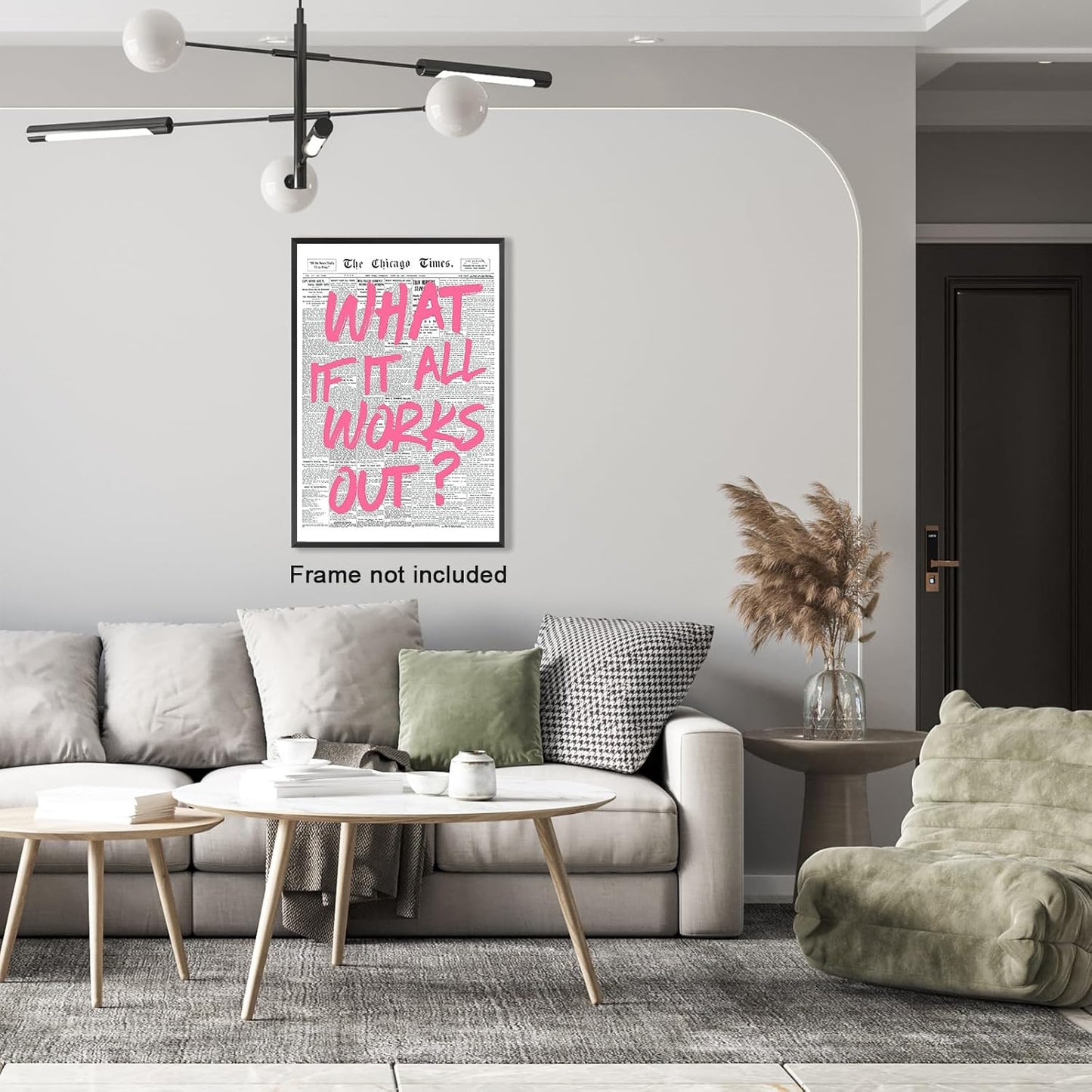 What If It All Works Out Pink Wall Art – Aesthetic Newspaper Canvas Poster, Motivational Quote Print for Girl Dorm Room, Feminine Positive Decor for Bedroom or Office 1216 in Unframed