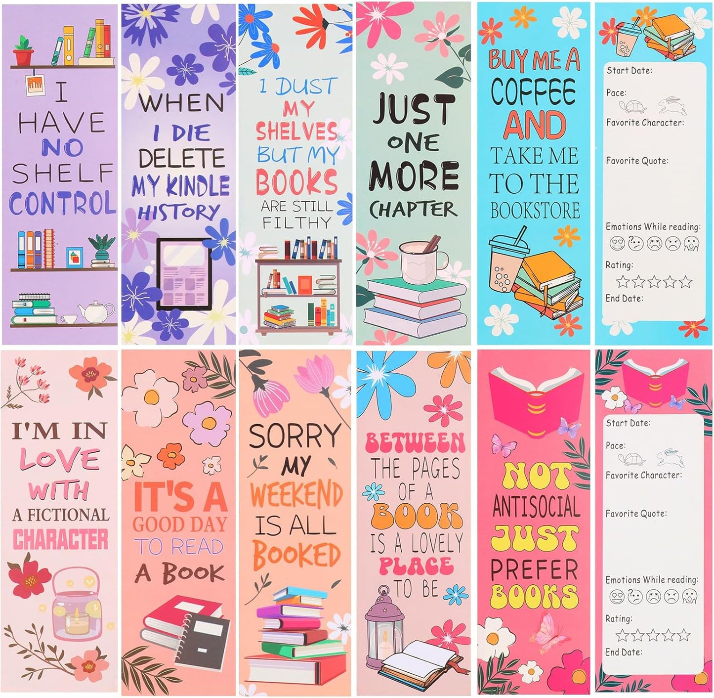 LiYiQ 100 Pcs Book Lovers Bookmarks Double-Sided Bookmark Page Markers Book Markers Set Reading Bookmarks Gift for Women