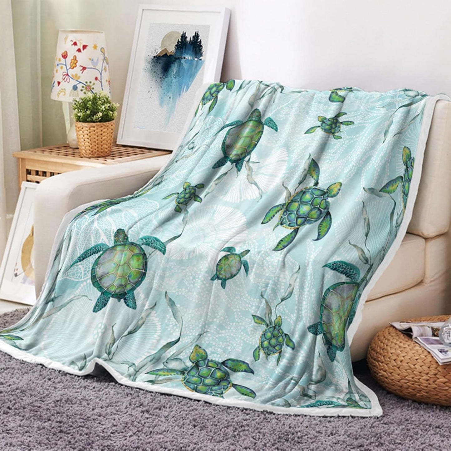 Beach Fleece Blanket for Bed, Turtle Fleece Throw Blanket for Women, Men and Kids, Baby Blankets for Boys, Girls, Super Soft Plush Beach Blanket Throw, 50" x 60"