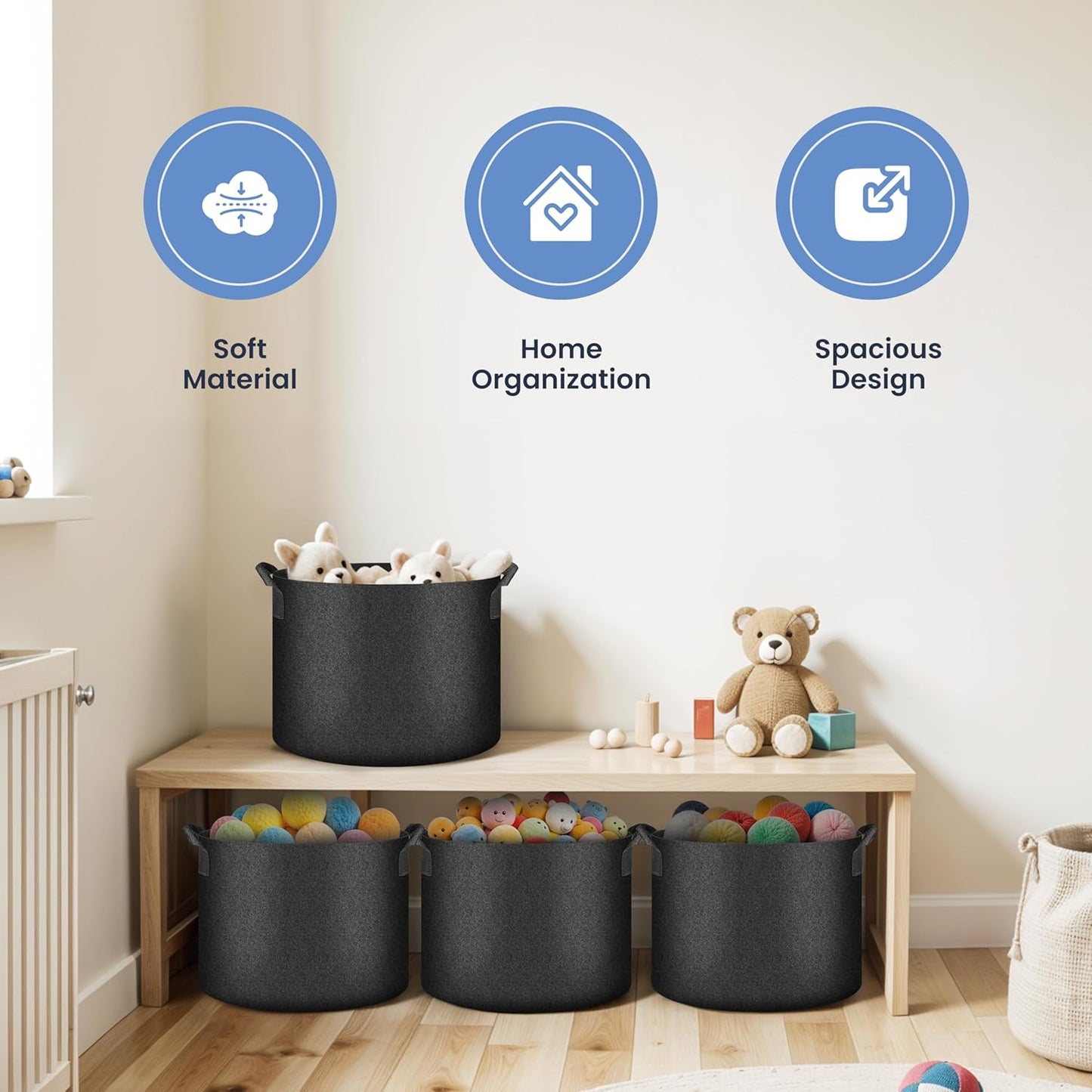 Simple Deluxe 10 Pack Storage Bins Heavy Duty Fabric Baskets with Handles, 300G Breathable Closet Organizer Boxes for Clothes/Toy/Linen in Shelves/Bedroom/Nursery, Washable & Foldable, 15.9''DX11.9''H