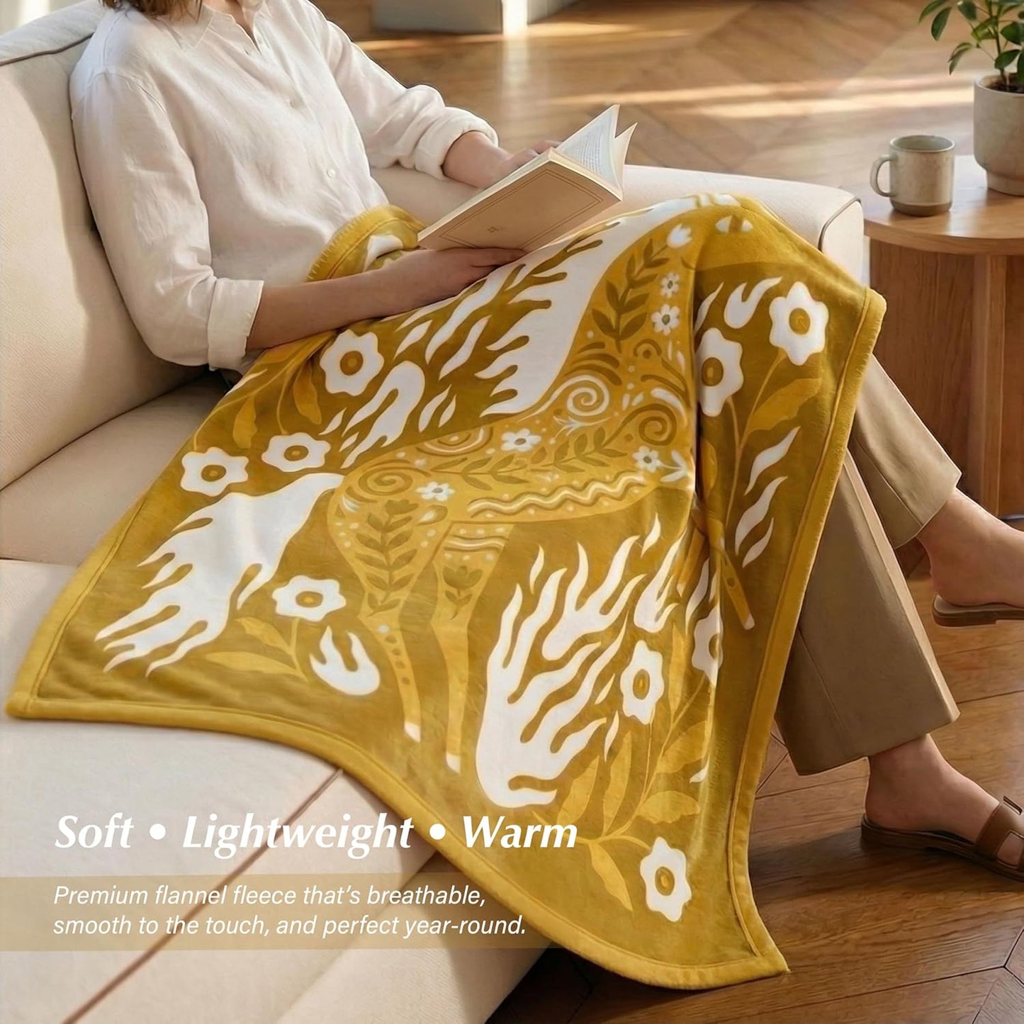 Horse Throw Blanket Cute Horse Print Blanket Soft Fuzzy Lightweight Flannel Horse Blanket for Couch Bed Sofa Cozy All Season Home Decor Gifts 50"x 60"- Golden Harvest