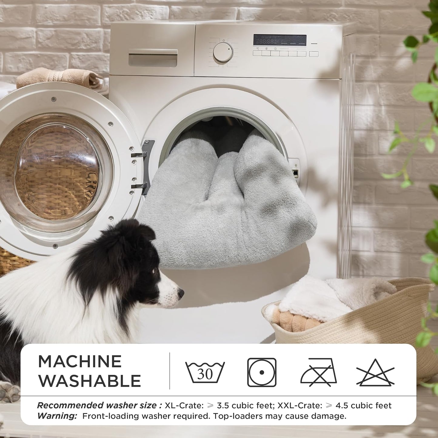 Bedsure Washable XL Dog Bed for Crate for Extra Large Dogs, Comfort Fluffy Plush Pet Pillow Bed Kennel Pad with Non-Slip Bottom, Machine Washable Pet Sleeping Mat, 41"x27", Gray