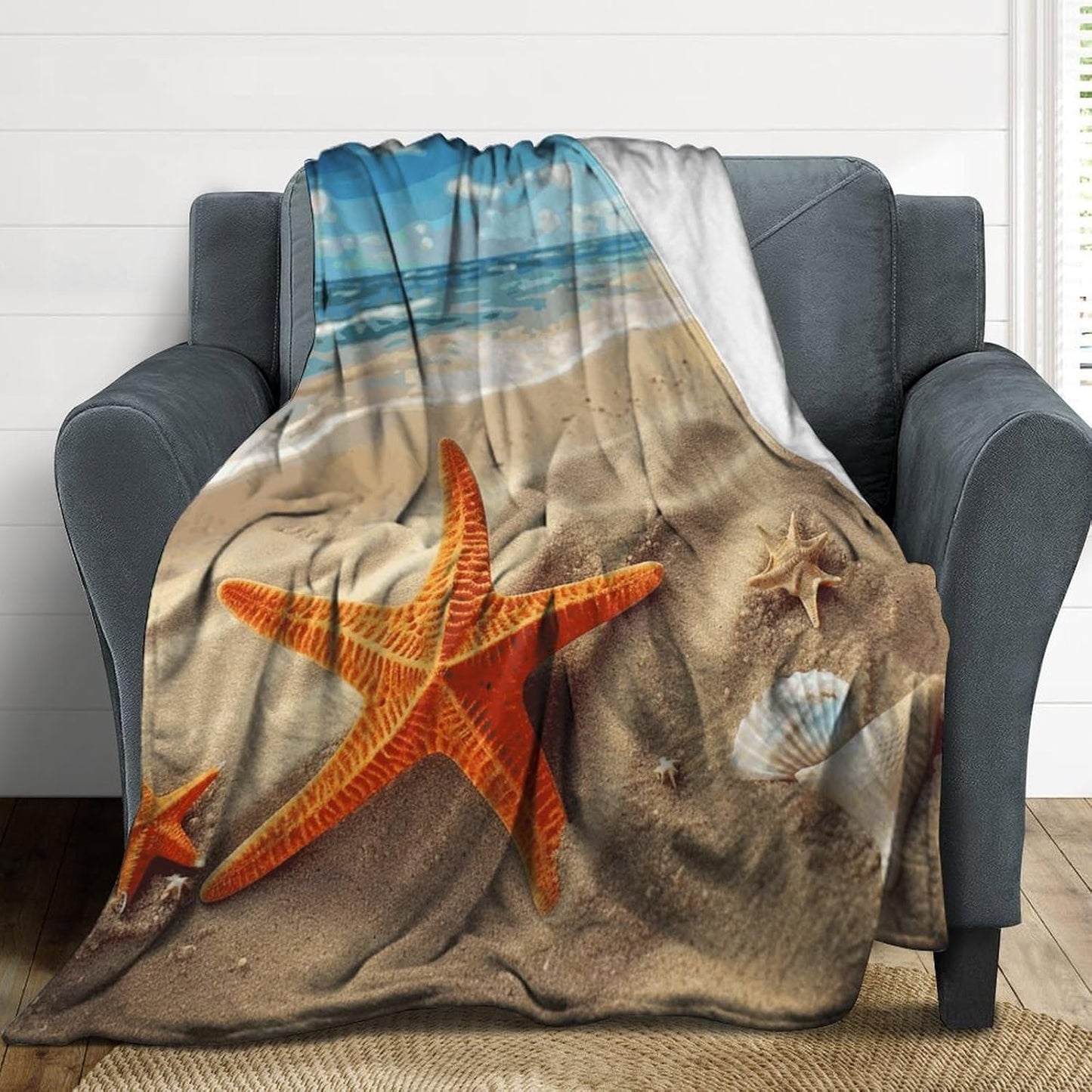 Sea Beach Starfish Blanket Super Soft Lightweight Throw Blanket Cute Cozy Warm Bed Blanket Decorative Fuzzy Blanket All-Season Home Decor Gift for Sofa Couch Living Room 40"*50" （100 * 130cm）