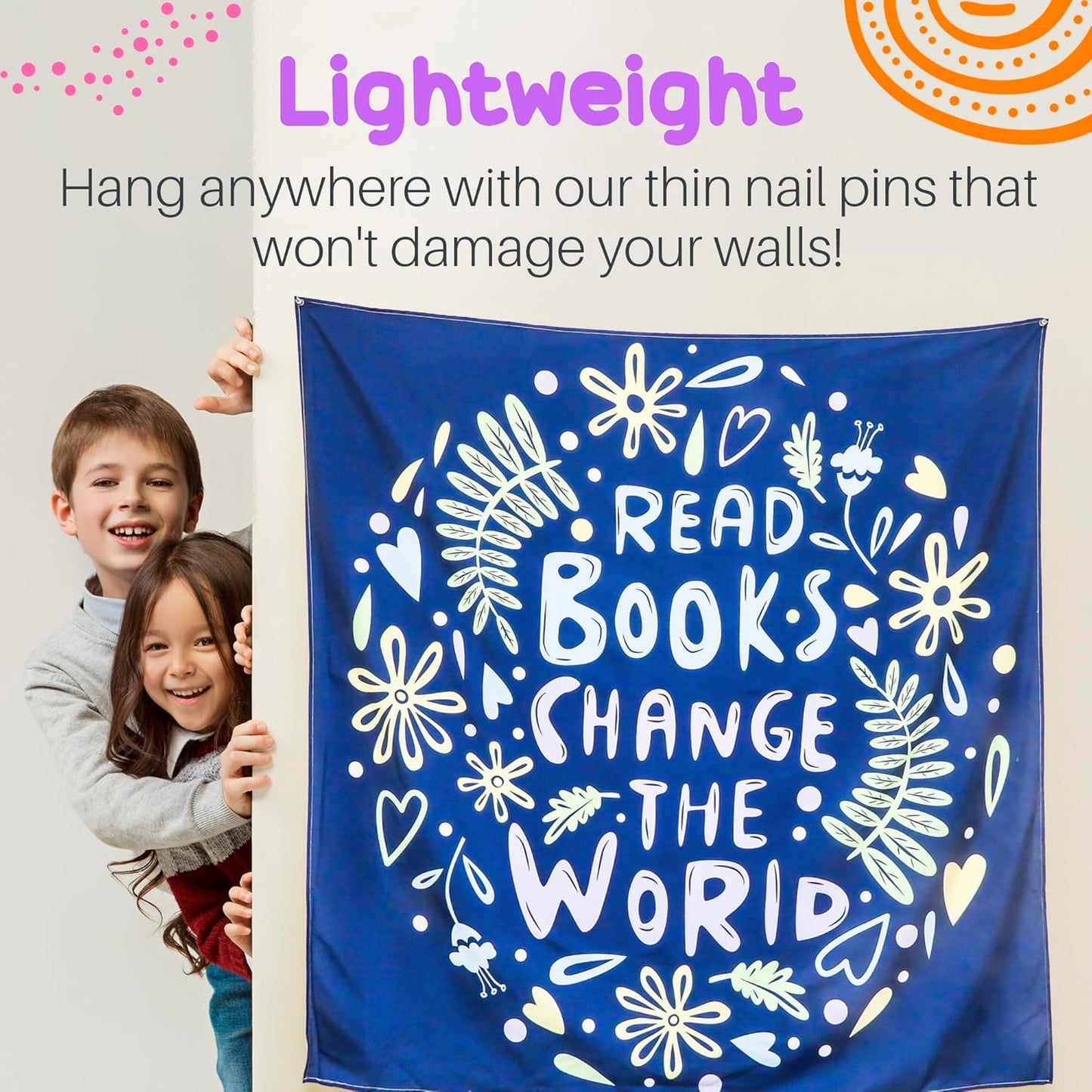 Birdy Boutique “Read Books Change the World” Tapestry – 48” x 48” Inspirational Reading Quote Wall Hanging – Lightweight Educational Wall Decor for Classrooms, Libraries & Kids Room Decor