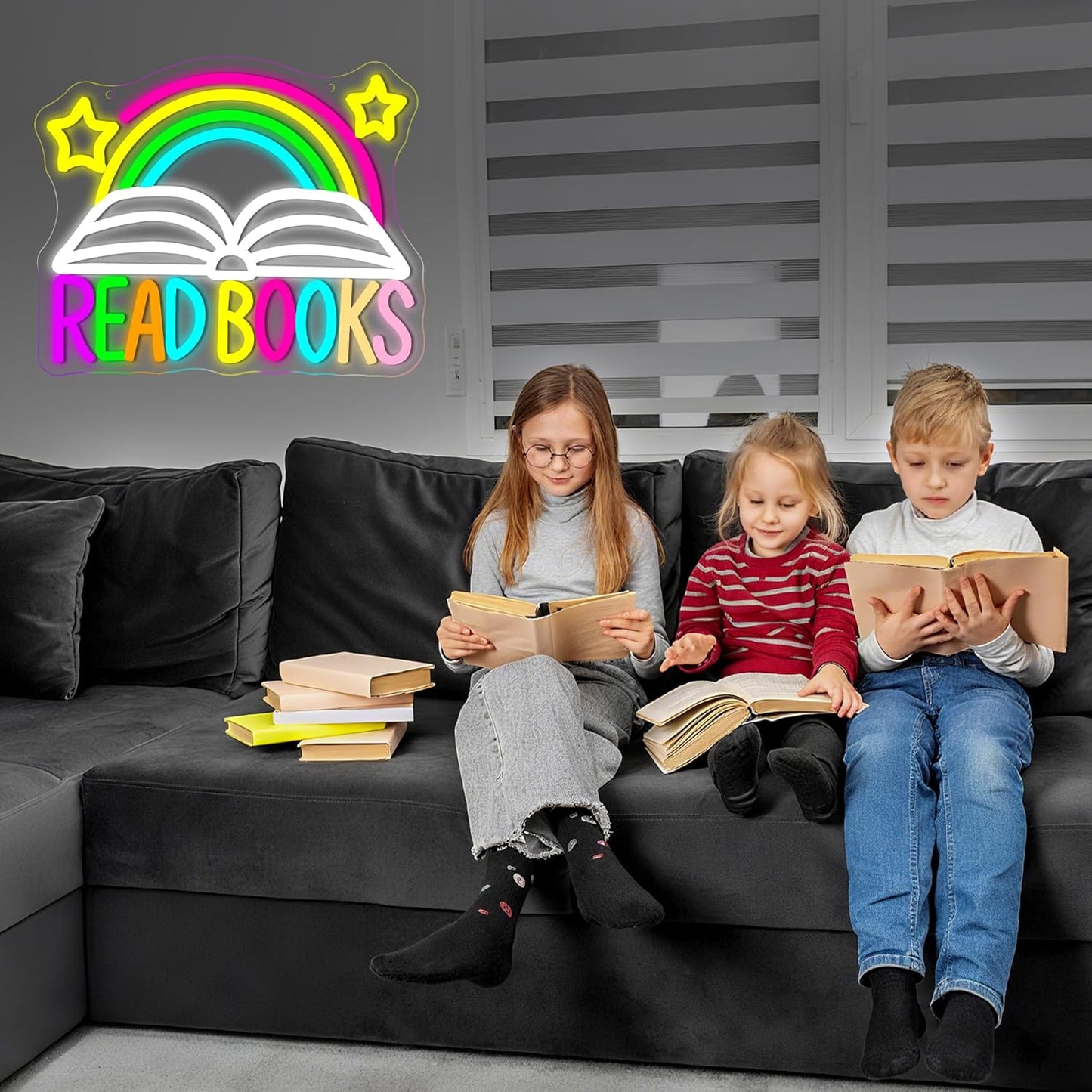 Read Books Neon Sign for Wall Decor Read Book Neon Light for Library Dimmable Rainbow Reading LED Light Up Sign for Classroom Study Room Bedroom Bookstore Birthday Gifts Size 13.7 * 11.2 In(TWP238)