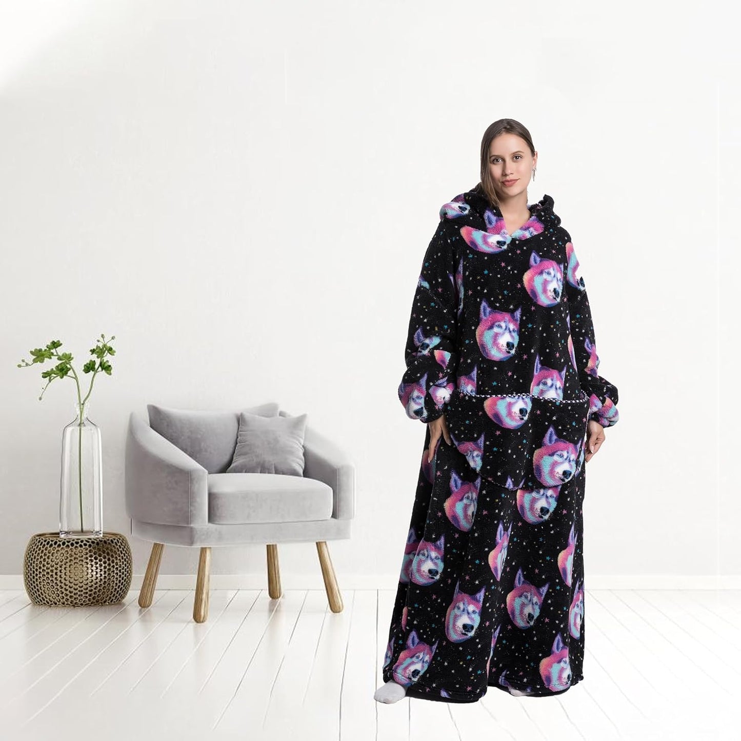 Blanket Hoodie, Long Hooded Blanket Sweatshirt as Birthday Gifts for Women Men, Long Wearable Blanket for Women Men.