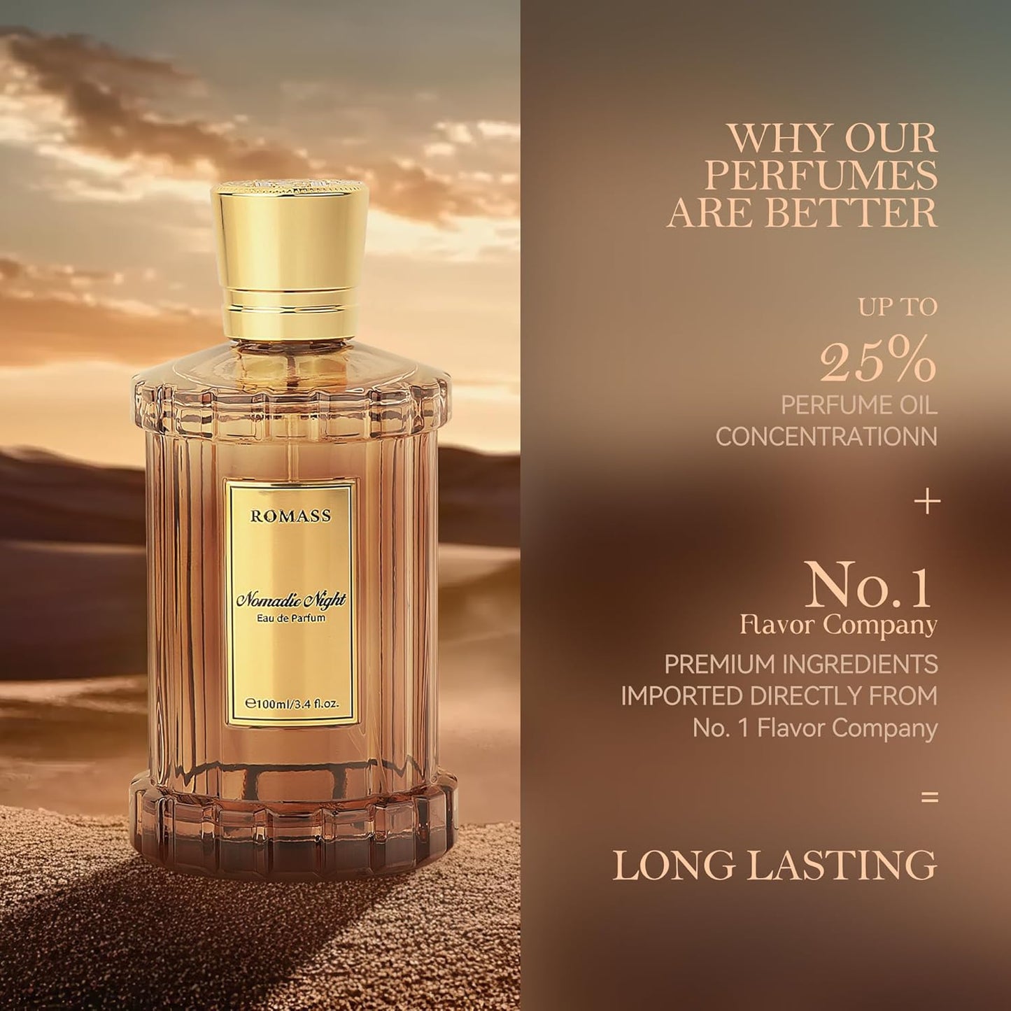 ROMASS Nomadic Night Eau de Parfum Unisex Fragrance with Smoked Oud Desert Sage & Starry Amber 3.4oz/100ml