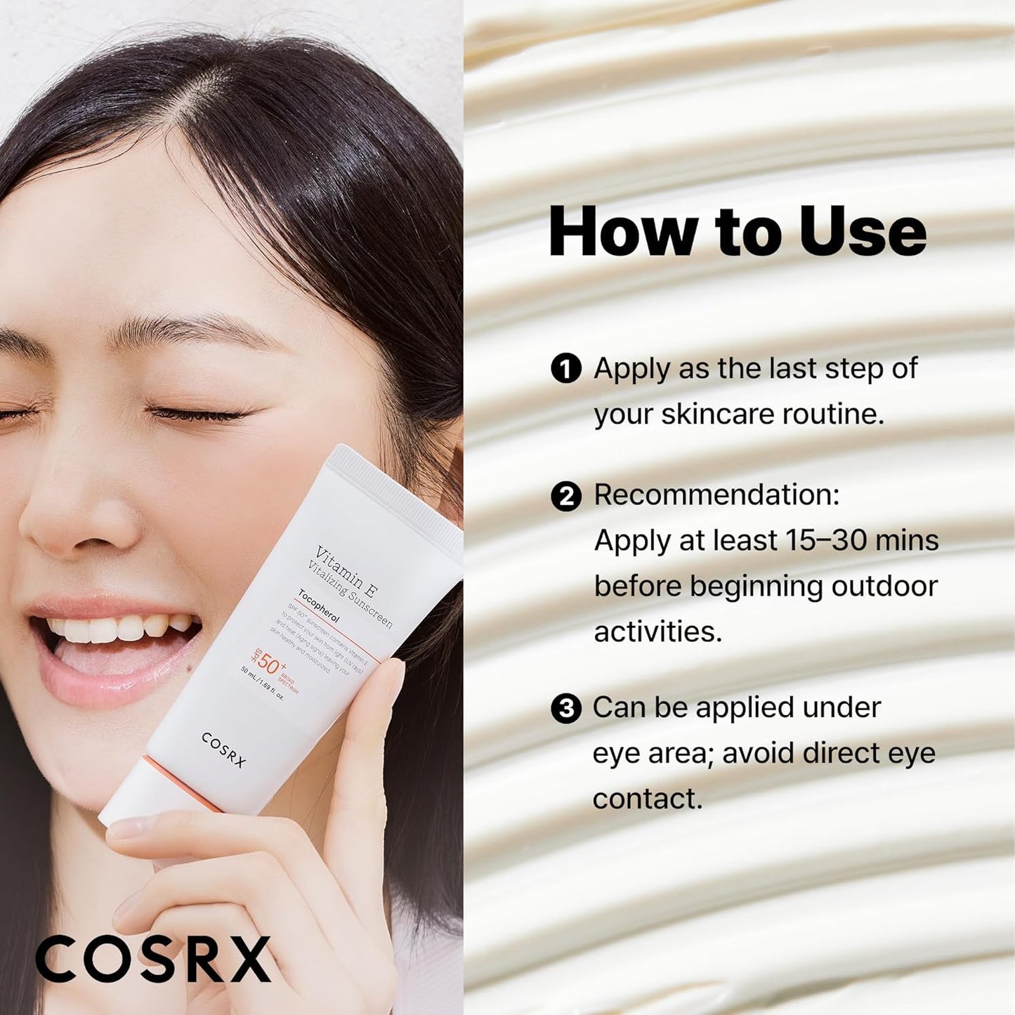 COSRX Vitamin E Vitalizing Sunscreen,SPF 50 Broad Spectrum Face Sunscreen, Lightweight, Non-Sticky, No White Cast, Vitamin E for Antioxidant Care, For All Skin Tones, Korean Skincare, 1.69 fl oz