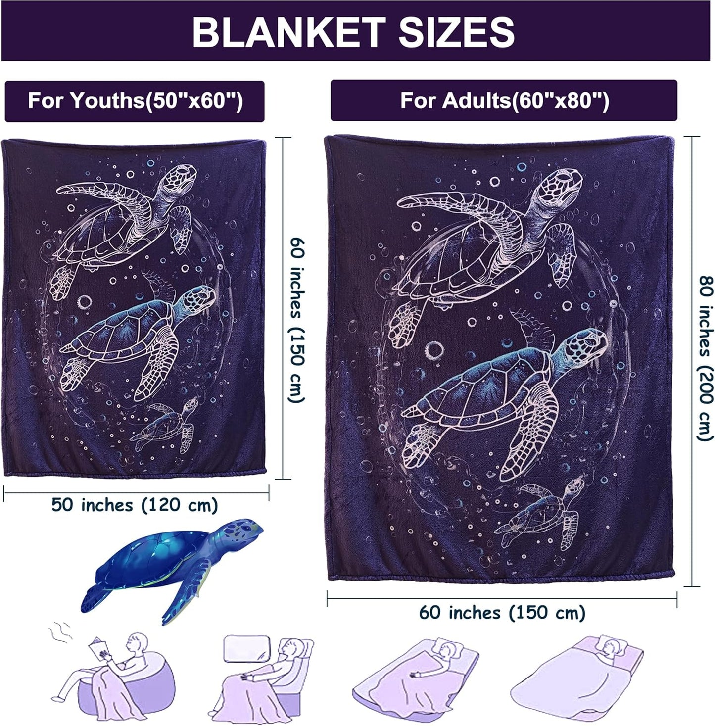Sviuse Sea Turtle Blanket Coastal Throw Cozy Beach and Nautical Sea Turtles Decor Blankets Turtle Gifts for Kids and Adults (Turtle 5, 50" x 60")