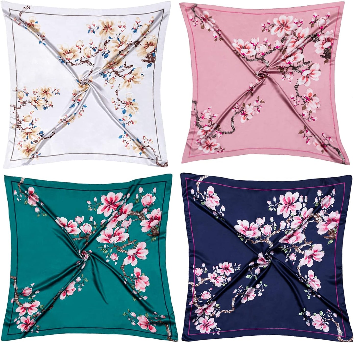 HBselect 4PCS Head Scarf for Women 35” Head Scarves Silk Like Satin Neck Scarfs Square Bandana Hair Wraps Scarf for Sleeping