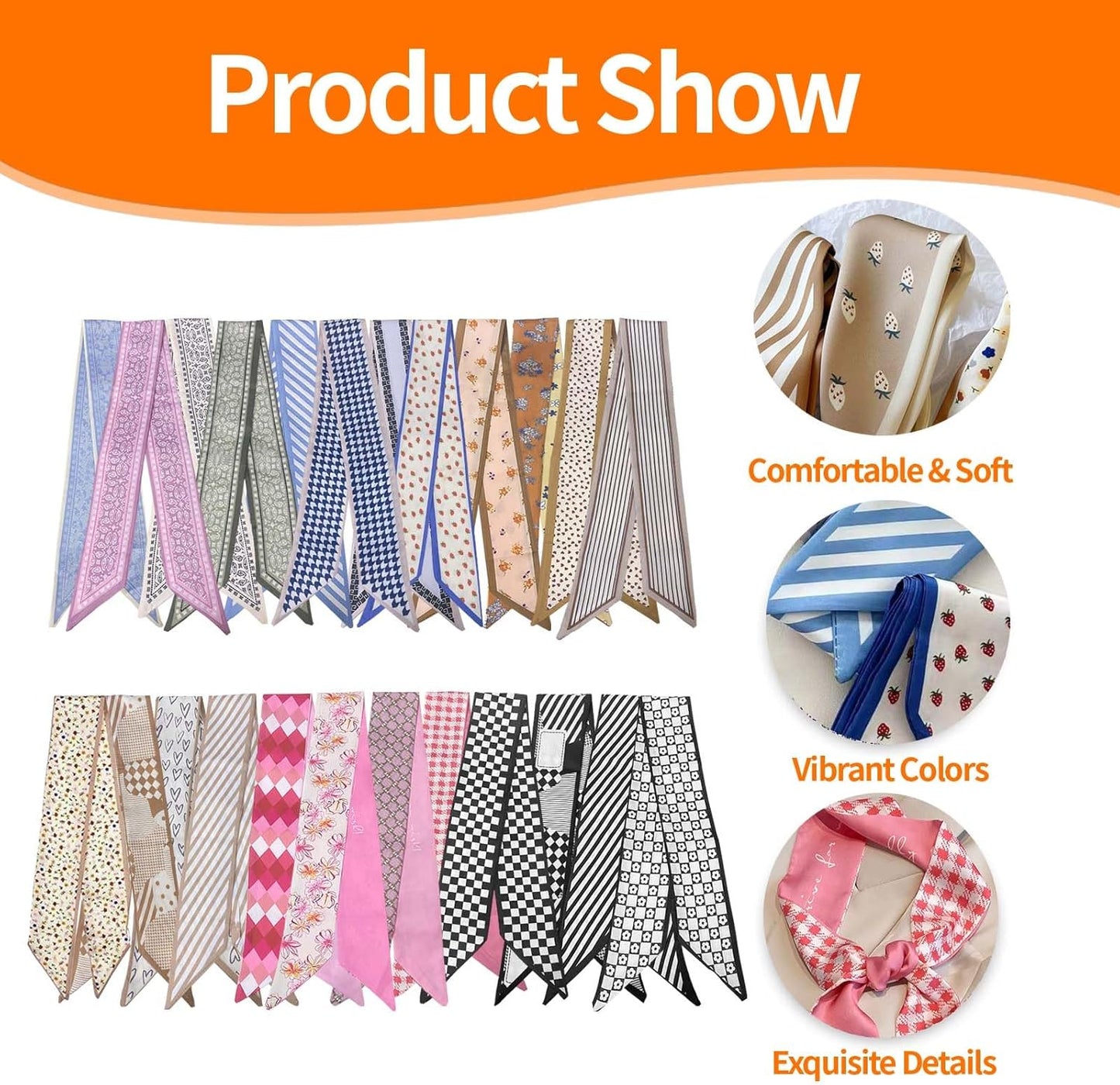 24PCS Fashion Scarves for Women Multifunctional Neck Scarves Purse Scarf Headbands for Bags Hair Accessories