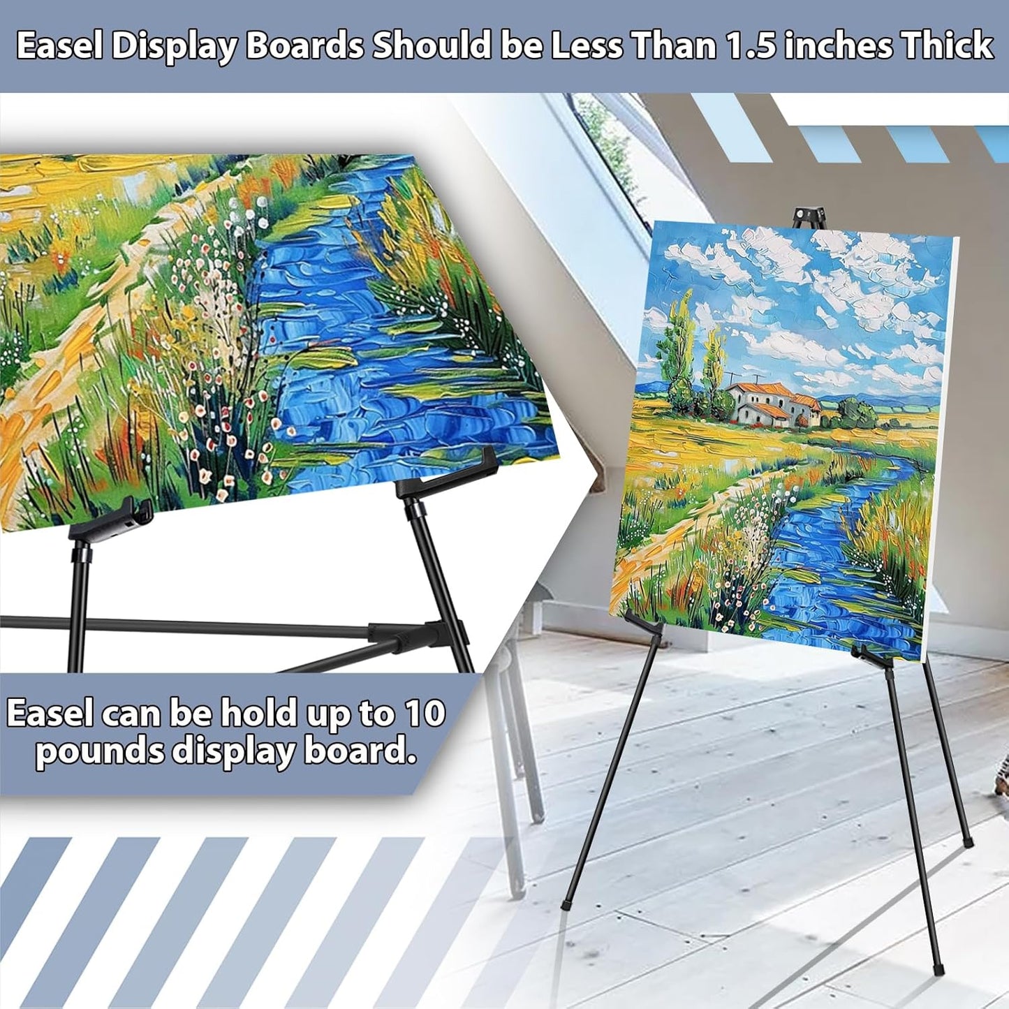 Easel Stand for Sign Picture Stands for Display, Photo Stand Floor Standing Tripod Black Easel with Support Rods, Welcome Board Stand for Wedding, Poster