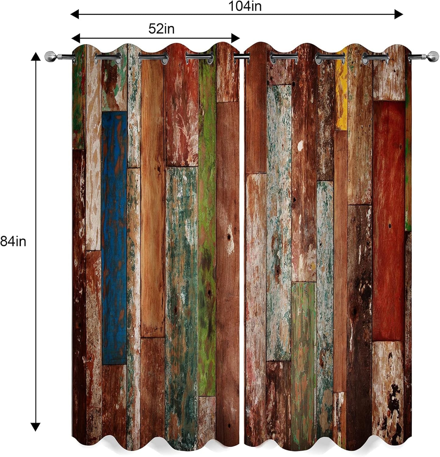 MissHope Rustic Wood Barn Door Blackout Curtains Village Wooden Home Decor Vintage Farmhouse Country Colorful Plank Decorate for Bedroom Living Room Grommet Window Drapes 2 Panel Set, 52x84 Inch