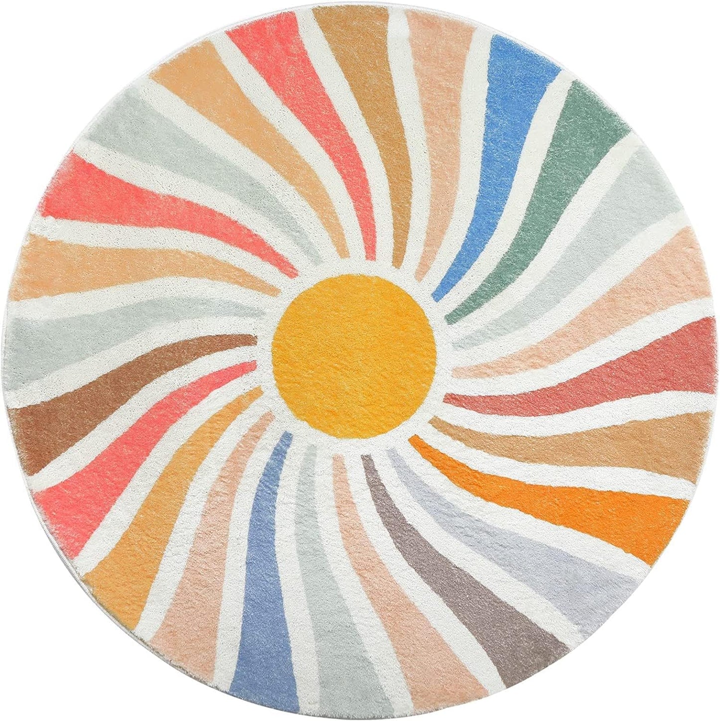 LIULA Sun Rainbow Round Rug,Colorful Boho Kids Rug Ultra Soft Washable Nursery Rug for Bedroom Perschool Classroom,4' Round