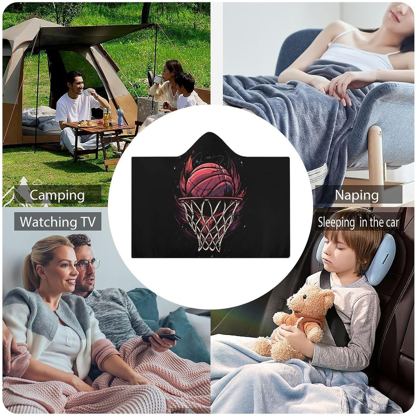 Basketball Wearable Hooded Blanket Soft Hoodie Blanket Throw Blankets Cloak