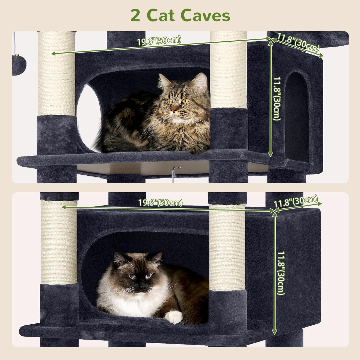 Globlazer XXL Giant Cat Tree, 83 Inch Heavy Duty Tall Cat Tower for Indoor Cats Large Adult, Multi-Level Large Cat Condo with 8 Scratching Posts, Hammock, 2 Cat Caves, 2 Platform, F83B, Dark Grey