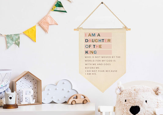 I Am A Daughter Of the King-Inspirational Flag Sign Gifts for Baby Newborn Girls Kids-Banner Pennant Wall Decor Gifts for Nursery Bedroom Playroom -Baby Gift Shower-New Home Christmas Gift