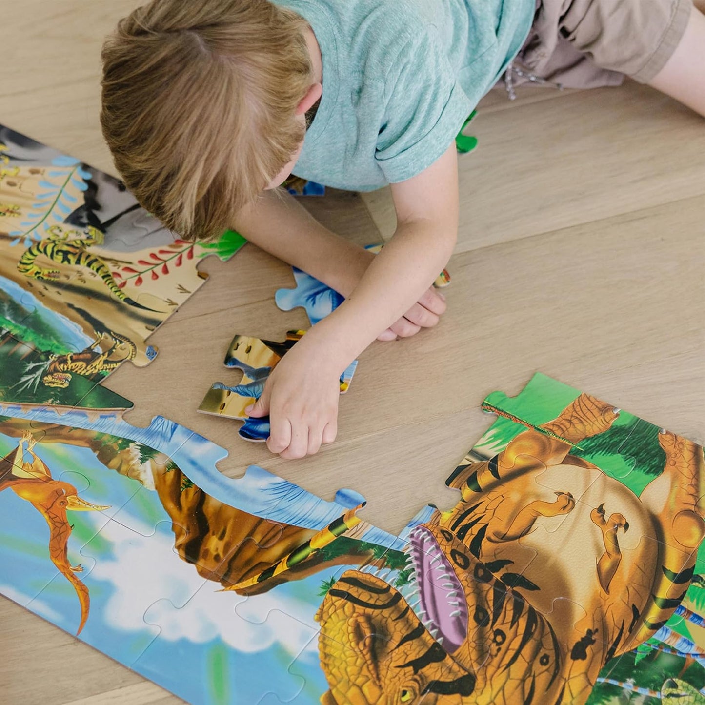 Melissa & Doug Land of Dinosaurs Floor Puzzle, 48 pc Jumbo Jigsaw Puzzle, Educational Screen Free Activity for Toddler, Preschoolers and Kids Ages 3+ (4 feet Long) - FSC Certified