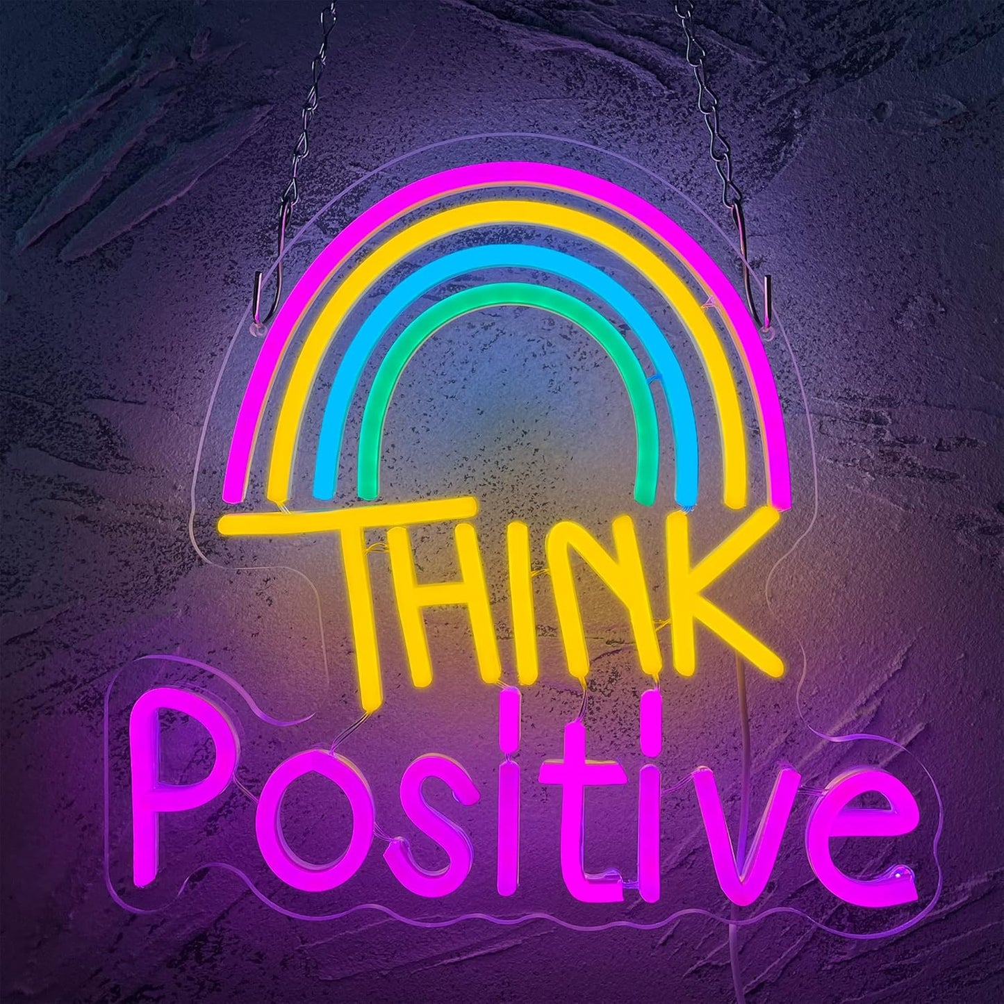 Think Positive Neon Sign, Think Positive Led Rainbow Neon Sign for Wall Decor, Neon Wall Art, USB Powered for Bedroom Decor Man Cave Bar Pub Wedding Christmas Birthday Party Gift (13x12.2in)