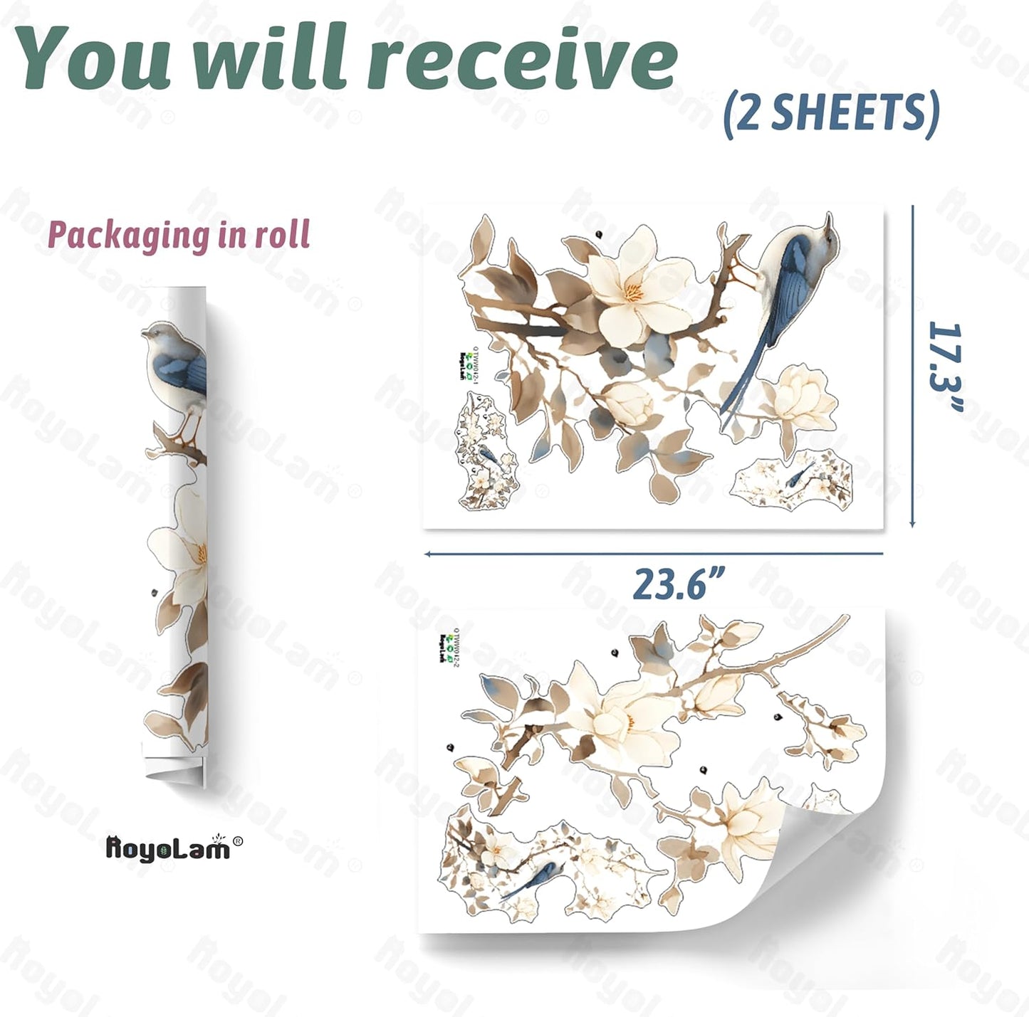 Chinese Flowering Tree Branches Bird Wall Stickers for Living Room Plants Wall Decal Peel and Stick Wall Art Home Decor Decoration for Bedroom Bathroom Classroom Library